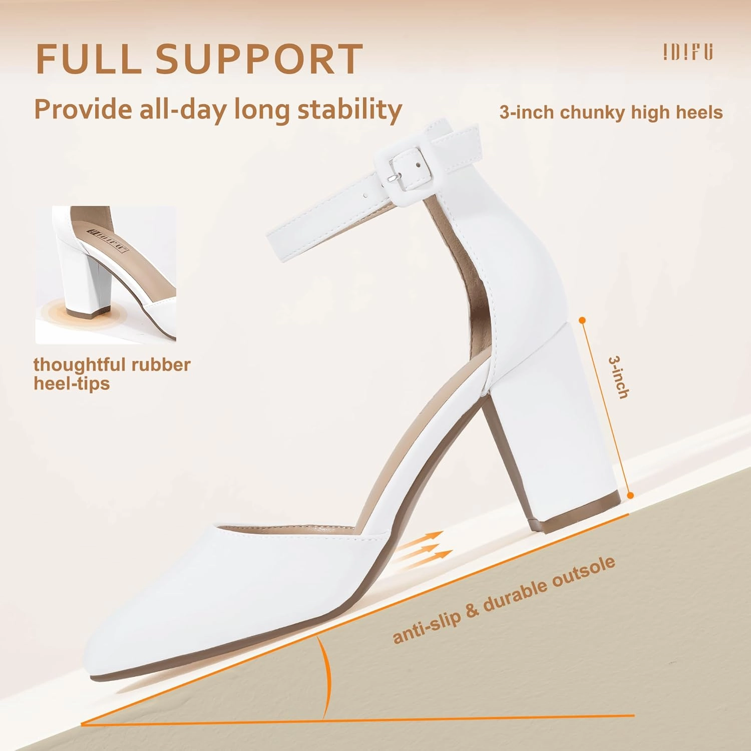 IDIFU IN3 Closed Toe Heels for Women High Chunky Block Heels Women's Pumps Comfortable Dressy Wedding Bridal Bride Party Homecoming Prom Work Shoes Fashion Cute Ankle Strap Round Toe Dress Shoes