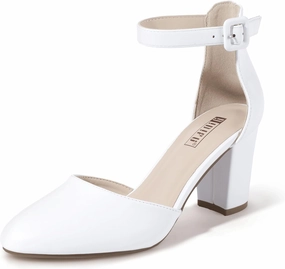 IDIFU IN3 Closed Toe Heels for Women High Chunky Block Heels Women's Pumps Comfortable Dressy Wedding Bridal Bride Party Homecoming Prom Work Shoes Fashion Cute Ankle Strap Round Toe Dress Shoes