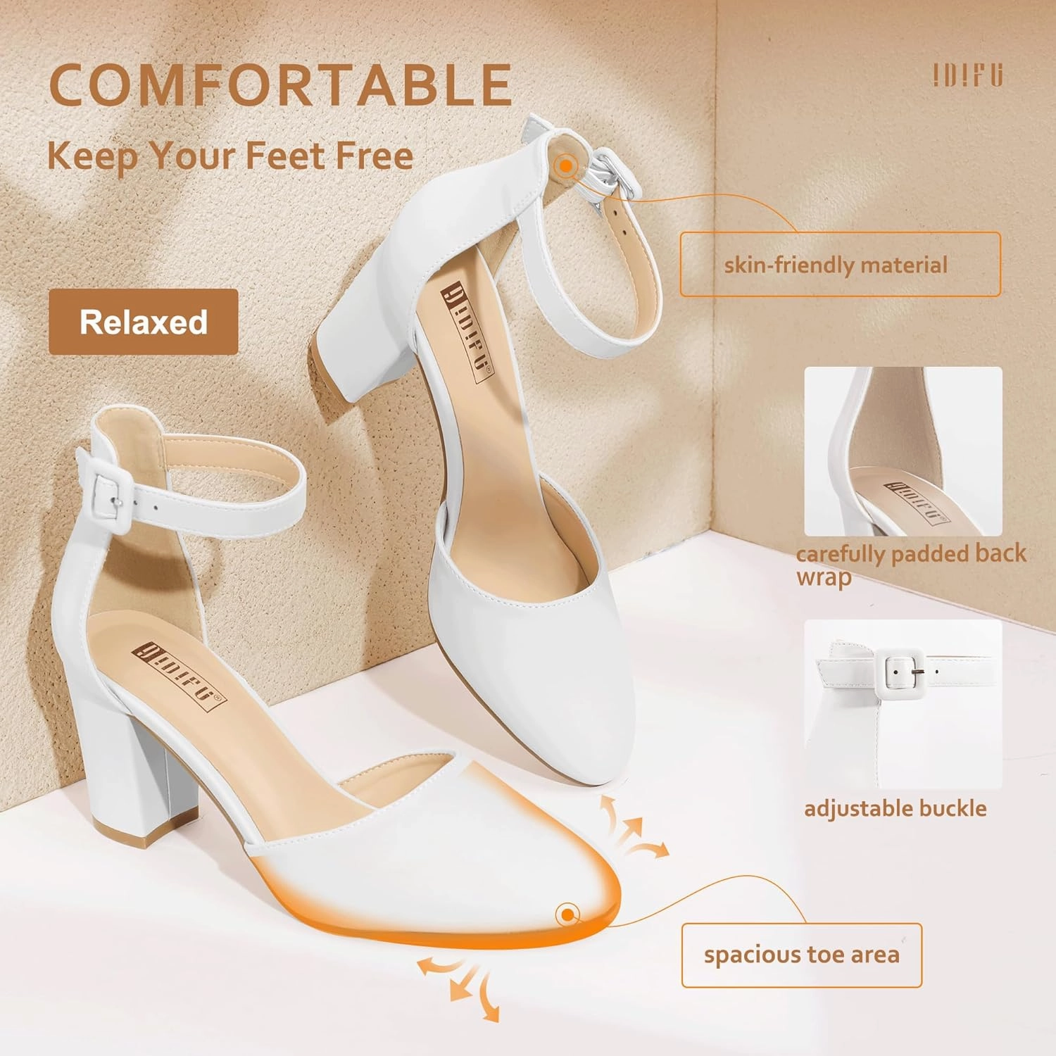IDIFU IN3 Closed Toe Heels for Women High Chunky Block Heels Women's Pumps Comfortable Dressy Wedding Bridal Bride Party Homecoming Prom Work Shoes Fashion Cute Ankle Strap Round Toe Dress Shoes
