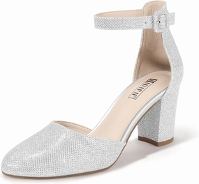 IDIFU IN3 Closed Toe Heels for Women High Chunky Block Heels Women's Pumps Comfortable Dressy Wedding Bridal Bride Party Homecoming Prom Work Shoes Fashion Cute Ankle Strap Round Toe Dress Shoes