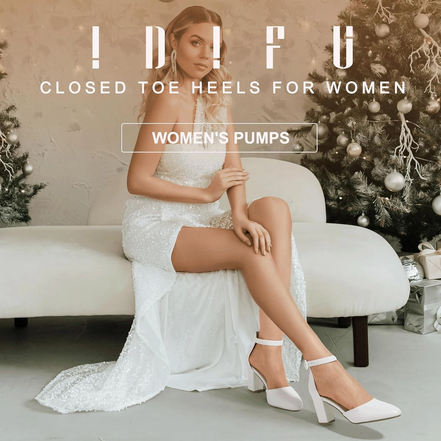IDIFU IN3 Closed Toe Heels for Women High Chunky Block Heels Women's Pumps Comfortable Dressy Wedding Bridal Bride Party Homecoming Prom Work Shoes Fashion Cute Ankle Strap Round Toe Dress Shoes