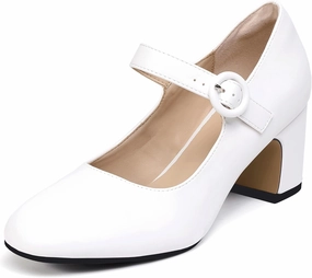 IDIFU IN3 Mary Jane Pumps Closed Toe Low Short Chunky Block Dress Shoes for Women Wedding Bridal Flight Attendant Heels Formal Cute Round Toe Vintage Small Thick Pumps Heels with Round Buckle