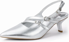 IDIFU IN3 Slingback Heels Closed Pointed Toe Pumps Strappy Low Short Chunky Block Dress Shoes for Women Wedding Bridal Prom Formal Graduation Heels Comfortable Cute Trendy Dressy Small Pumps Shoes