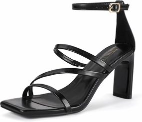 IDIFU IN3 Strappy Heels for Women Low Chunky Block Square Open Toe Heeled Sandals Wedding Bridal Bride Prom Party Dress Shoes Comfortable Dressy Formal Cute Ankle Strap Thick Heels