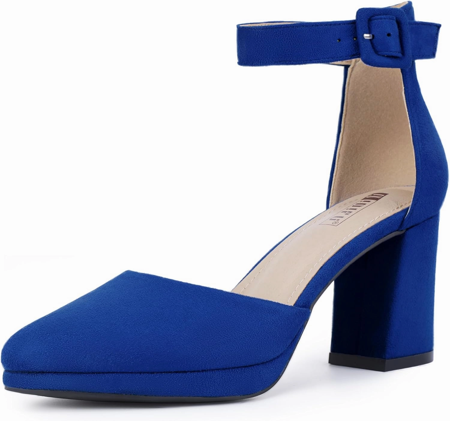 IDIFU IN3 Women's Chunky Block Heels Dress Shoes for Women - Dressy Wedding Bridal Prom Shoes - Pointed Toe Ankle Strap Comfortable Short Thick Heels