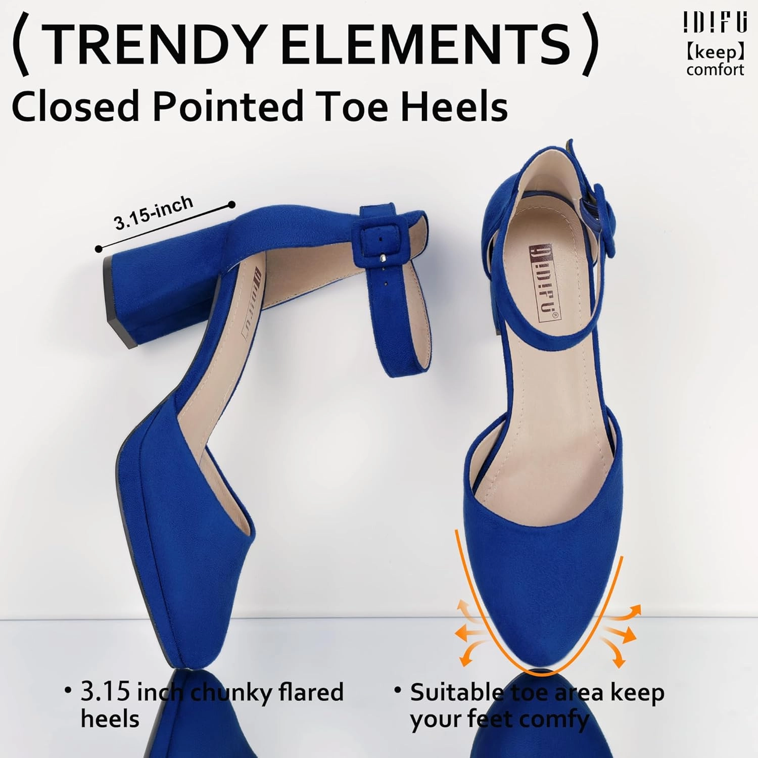 IDIFU IN3 Women's Chunky Block Heels Dress Shoes for Women - Dressy Wedding Bridal Prom Shoes - Pointed Toe Ankle Strap Comfortable Short Thick Heels