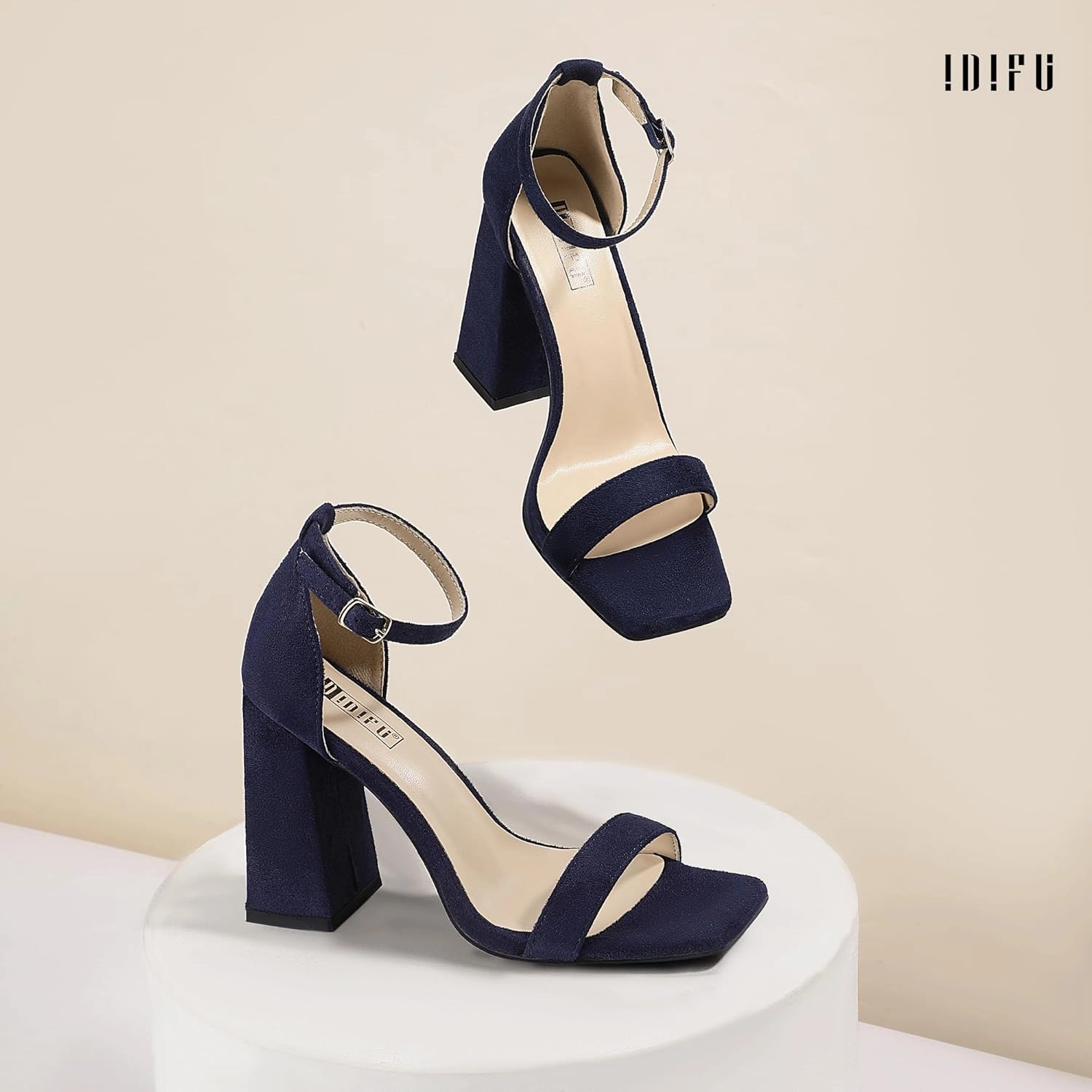 IDIFU IN4 Chunky High Heels for Women Block Thick Square Open Toe Ankle Strap Heeled Sandals Wedding Bride Prom Dance Graduation Dress Shoes Comfortable Sexy Cute Trendy Summer Casual Dressy Heels