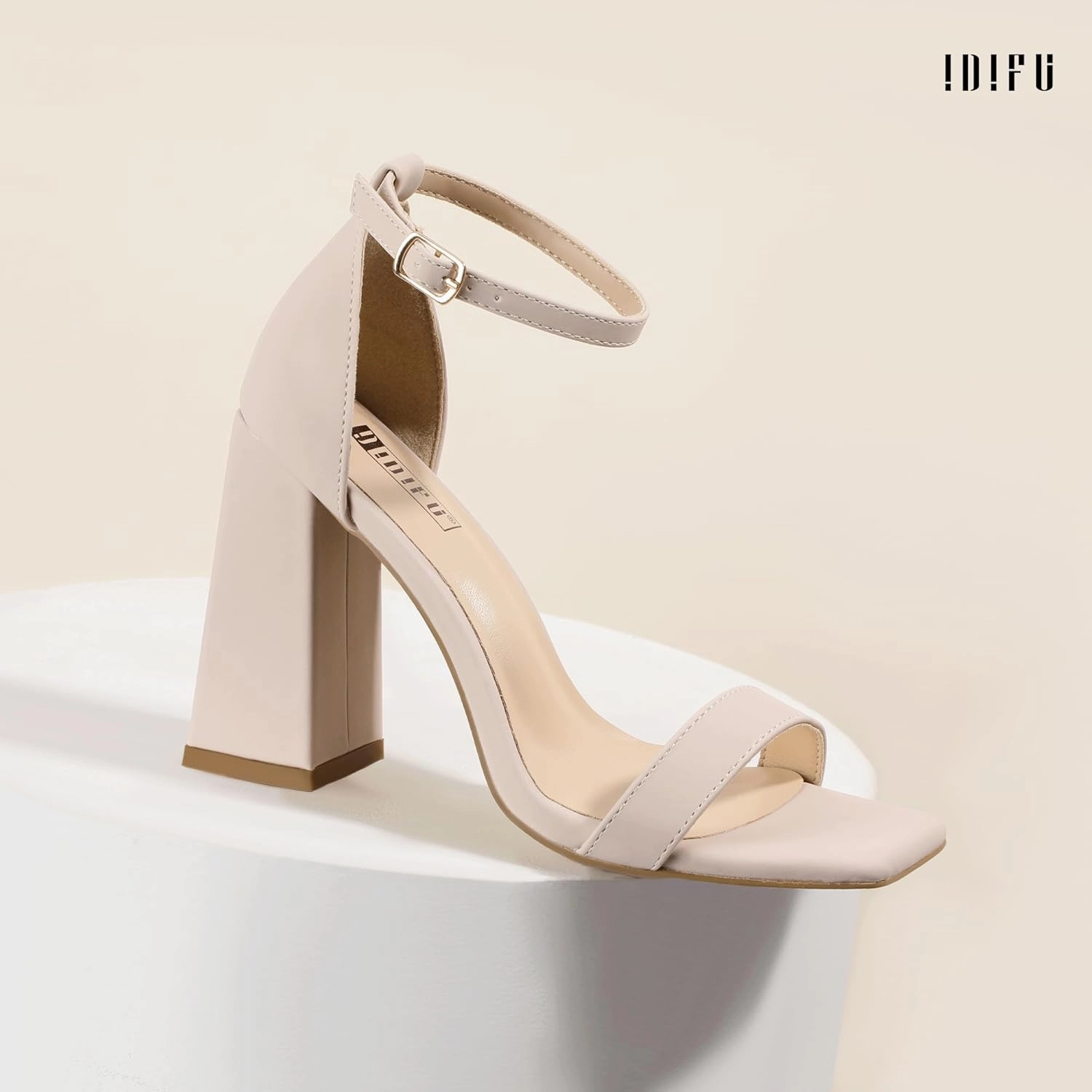 IDIFU IN4 Chunky High Heels for Women Block Thick Square Open Toe Ankle Strap Heeled Sandals Wedding Bride Prom Dance Graduation Dress Shoes Comfortable Sexy Cute Trendy Summer Casual Dressy Heels