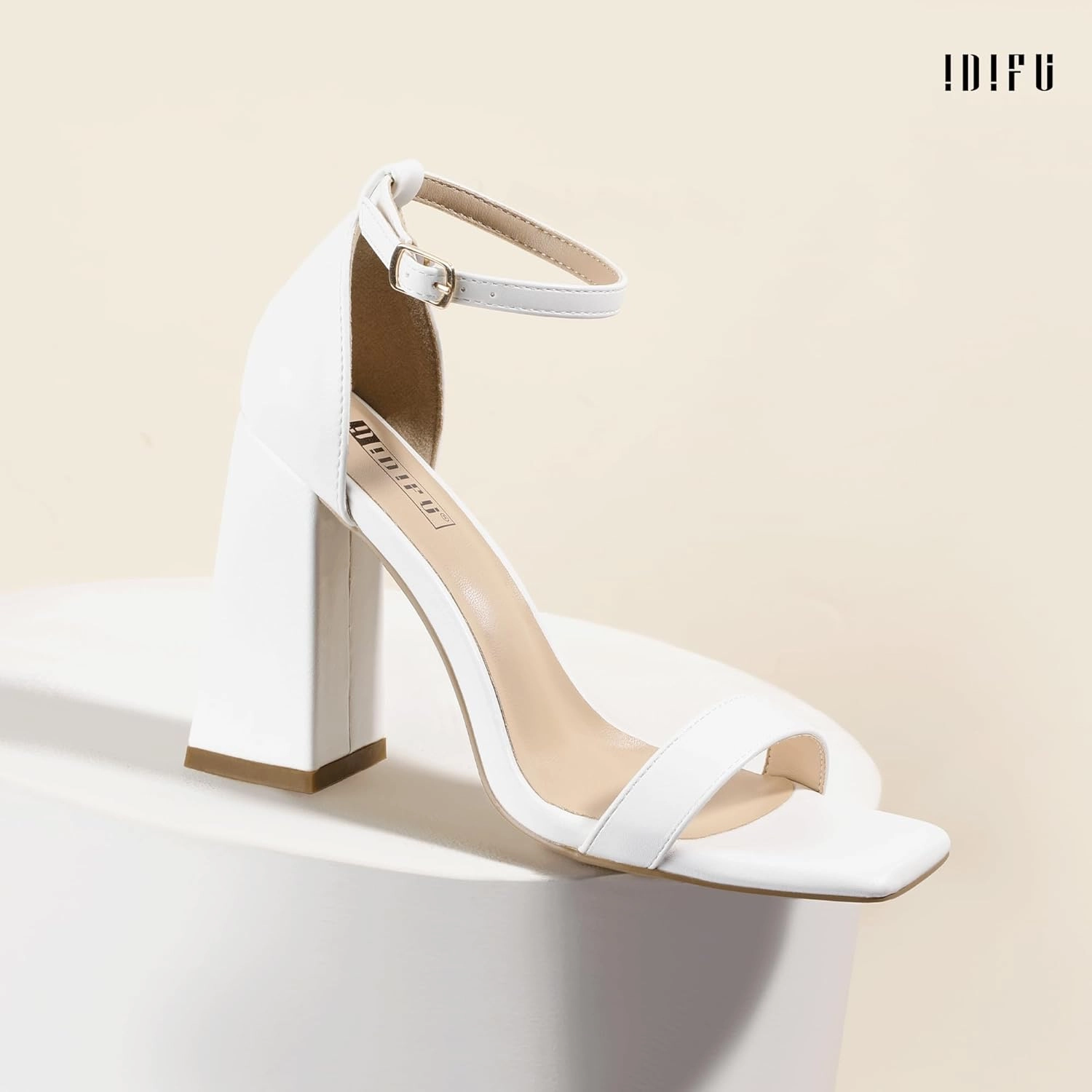 IDIFU IN4 Chunky High Heels for Women Block Thick Square Open Toe Ankle Strap Heeled Sandals Wedding Bride Prom Dance Graduation Dress Shoes Comfortable Sexy Cute Trendy Summer Casual Dressy Heels