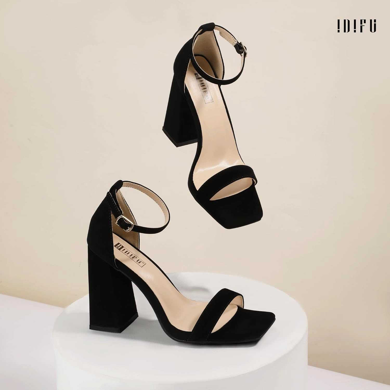 IDIFU IN4 Chunky High Heels for Women Block Thick Square Open Toe Ankle Strap Heeled Sandals Wedding Bride Prom Dance Graduation Dress Shoes Comfortable Sexy Cute Trendy Summer Casual Dressy Heels