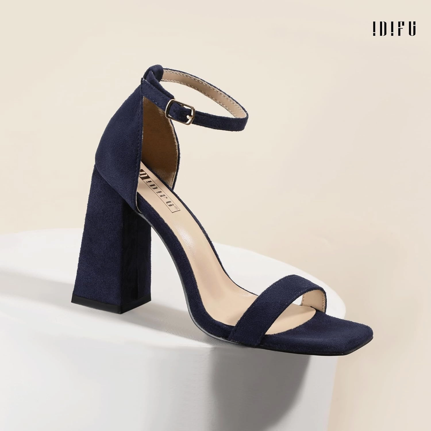 IDIFU IN4 Chunky High Heels for Women Block Thick Square Open Toe Ankle Strap Heeled Sandals Wedding Bride Prom Dance Graduation Dress Shoes Comfortable Sexy Cute Trendy Summer Casual Dressy Heels