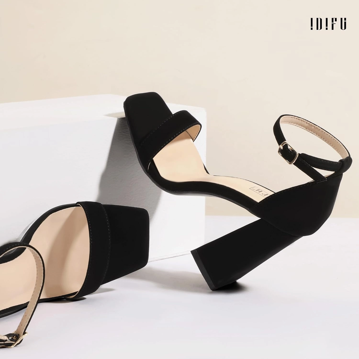 IDIFU IN4 Chunky High Heels for Women Block Thick Square Open Toe Ankle Strap Heeled Sandals Wedding Bride Prom Dance Graduation Dress Shoes Comfortable Sexy Cute Trendy Summer Casual Dressy Heels