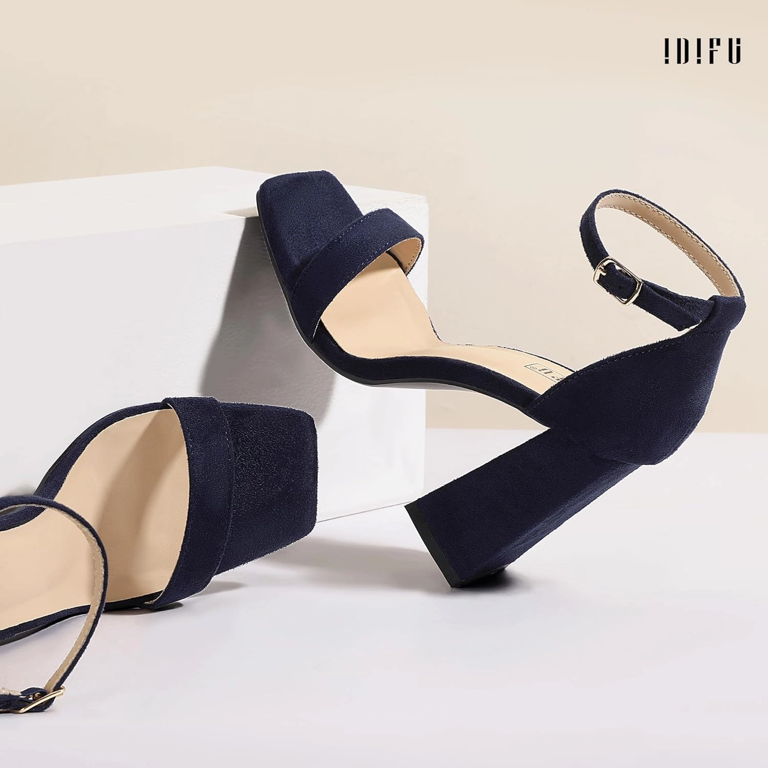 IDIFU IN4 Chunky High Heels for Women Block Thick Square Open Toe Ankle Strap Heeled Sandals Wedding Bride Prom Dance Graduation Dress Shoes Comfortable Sexy Cute Trendy Summer Casual Dressy Heels