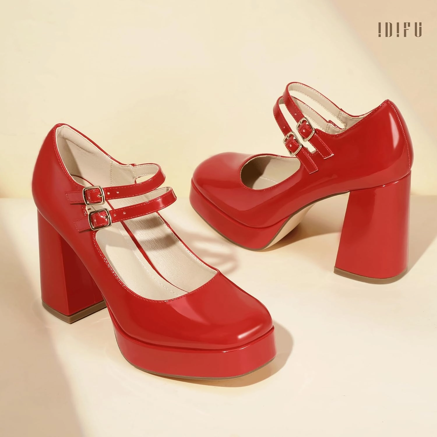 IDIFU IN4 Mary Jane Shoes Platform Chunky High Heels Closed Toe Dress Shoes for Women Wedding Work Business Homecoming Party Shoes Comfortable Casual Dressy Square Toe Heels Pumps
