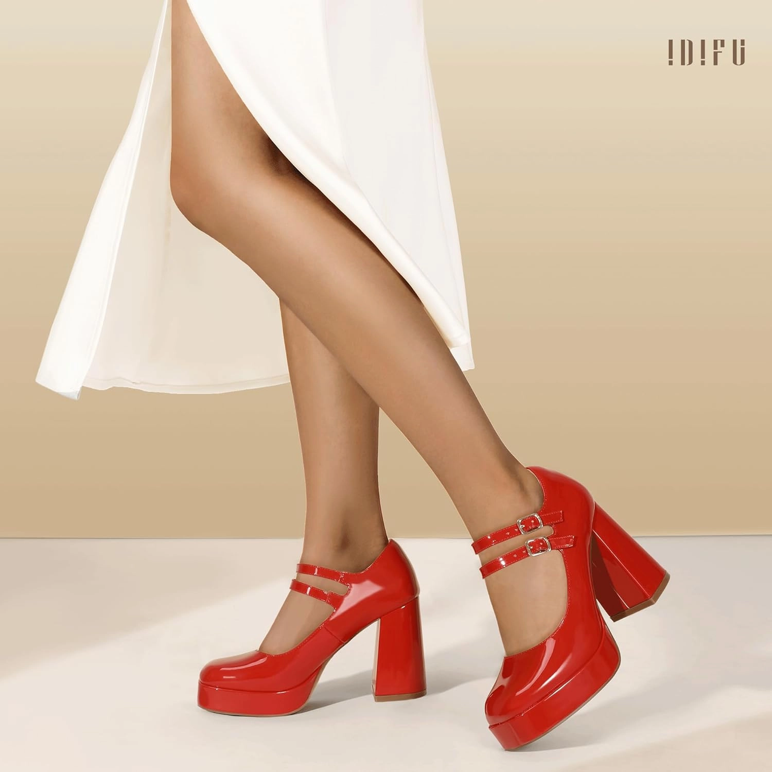 IDIFU IN4 Mary Jane Shoes Platform Chunky High Heels Closed Toe Dress Shoes for Women Wedding Work Business Homecoming Party Shoes Comfortable Casual Dressy Square Toe Heels Pumps