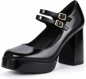 IDIFU IN4 Mary Jane Shoes Platform Chunky High Heels Closed Toe Dress Shoes for Women Wedding Work Business Homecoming Party Shoes Comfortable Casual Dressy Square Toe Heels Pumps
