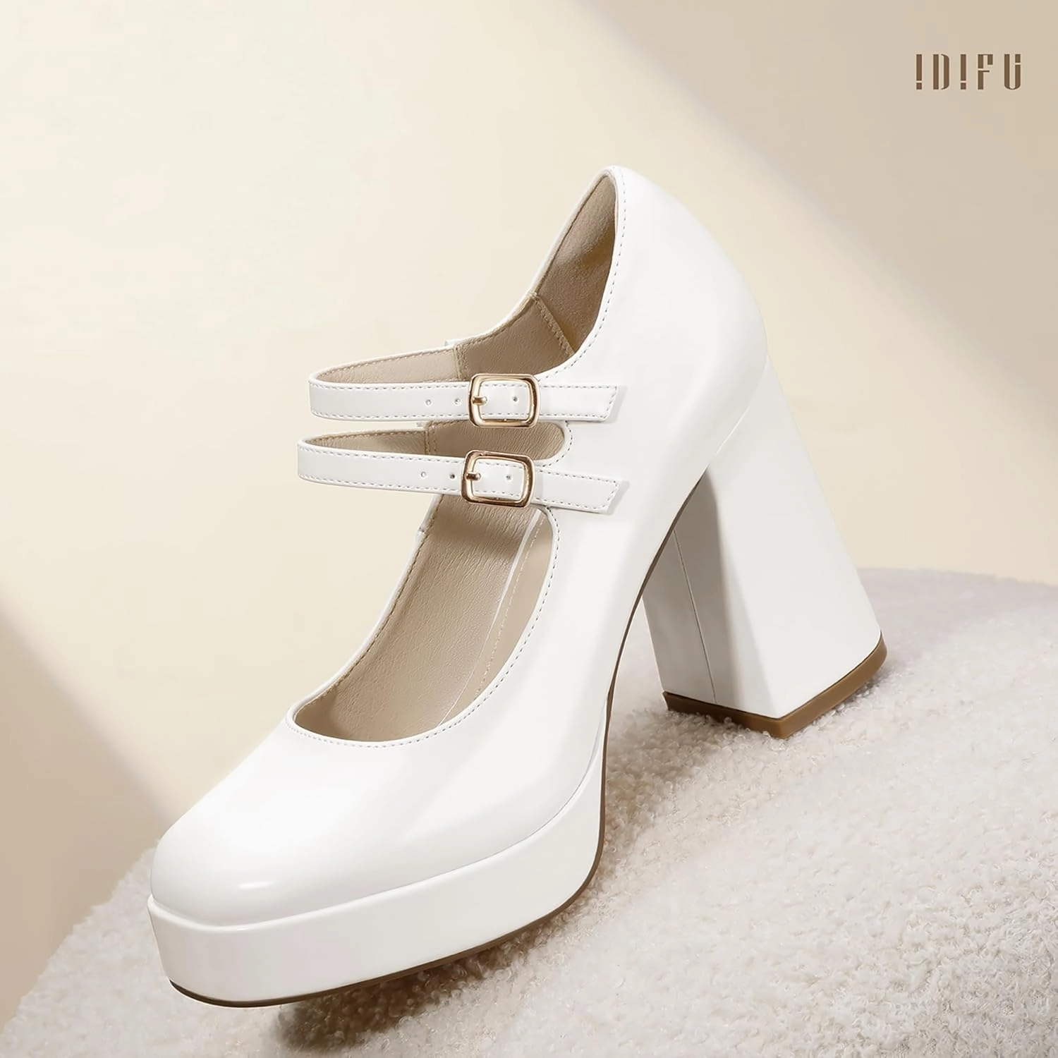 IDIFU IN4 Mary Jane Shoes Platform Chunky High Heels Closed Toe Dress Shoes for Women Wedding Work Business Homecoming Party Shoes Comfortable Casual Dressy Square Toe Heels Pumps