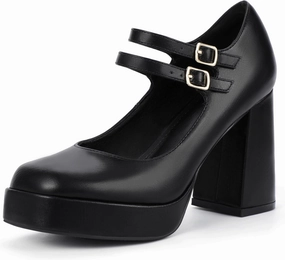IDIFU IN4 Mary Jane Shoes Platform Chunky High Heels Closed Toe Dress Shoes for Women Wedding Work Business Homecoming Party Shoes Comfortable Casual Dressy Square Toe Heels Pumps