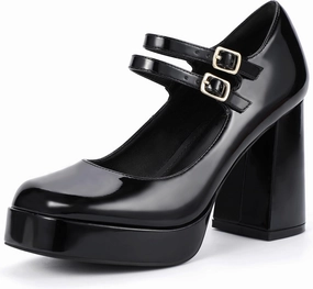 IDIFU IN4 Mary Jane Shoes Platform Chunky High Heels Closed Toe Dress Shoes for Women Wedding Work Business Homecoming Party Shoes Comfortable Casual Dressy Square Toe Heels Pumps