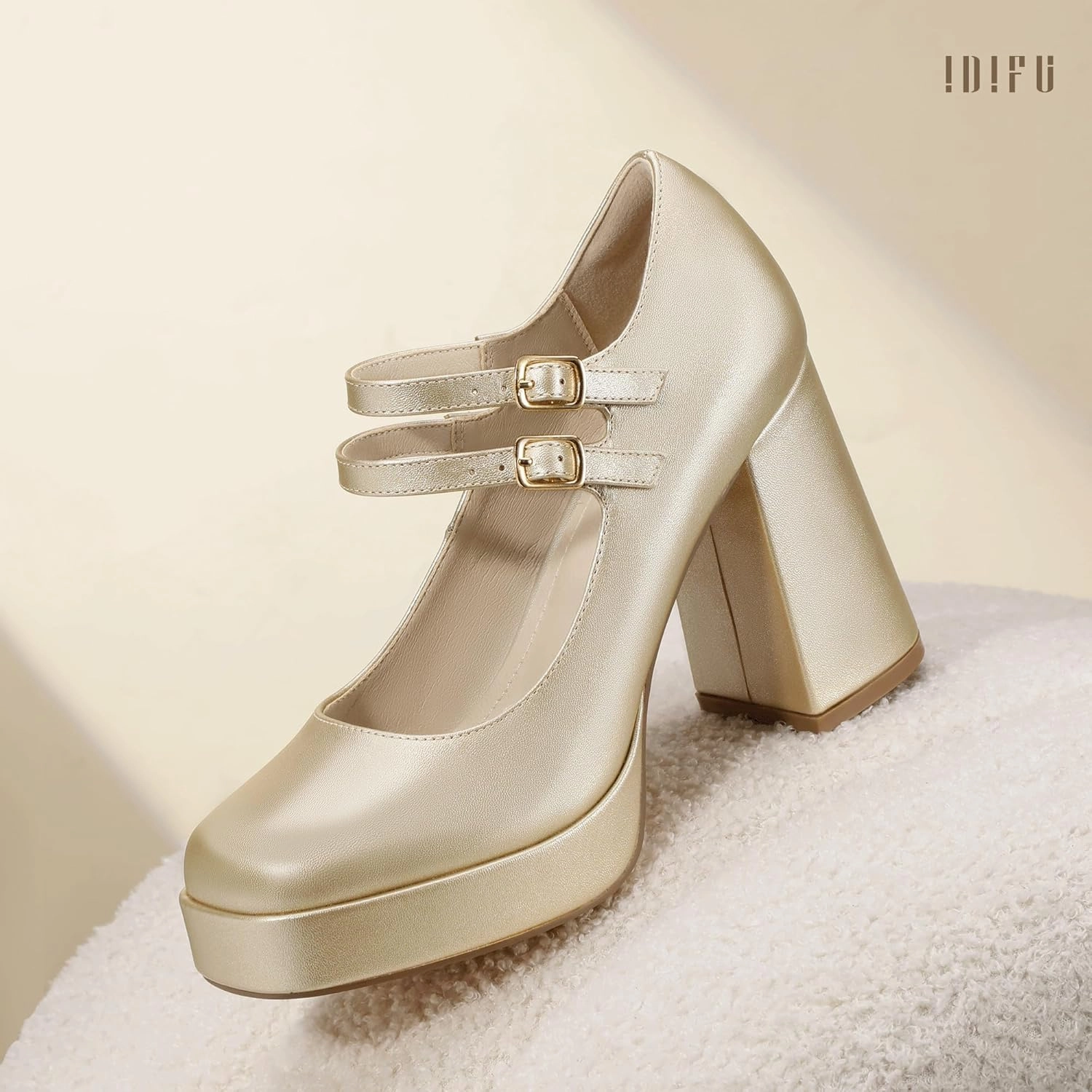 IDIFU IN4 Mary Jane Shoes Platform Chunky High Heels Closed Toe Dress Shoes for Women Wedding Work Business Homecoming Party Shoes Comfortable Casual Dressy Square Toe Heels Pumps
