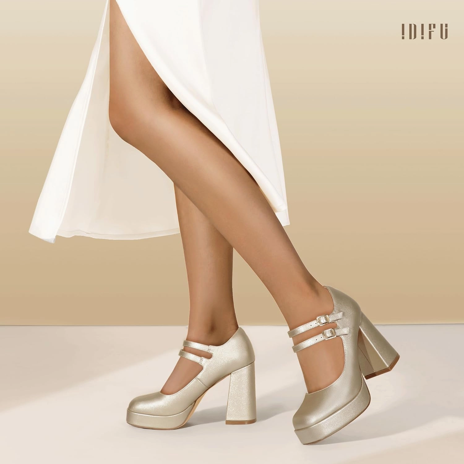 IDIFU IN4 Mary Jane Shoes Platform Chunky High Heels Closed Toe Dress Shoes for Women Wedding Work Business Homecoming Party Shoes Comfortable Casual Dressy Square Toe Heels Pumps