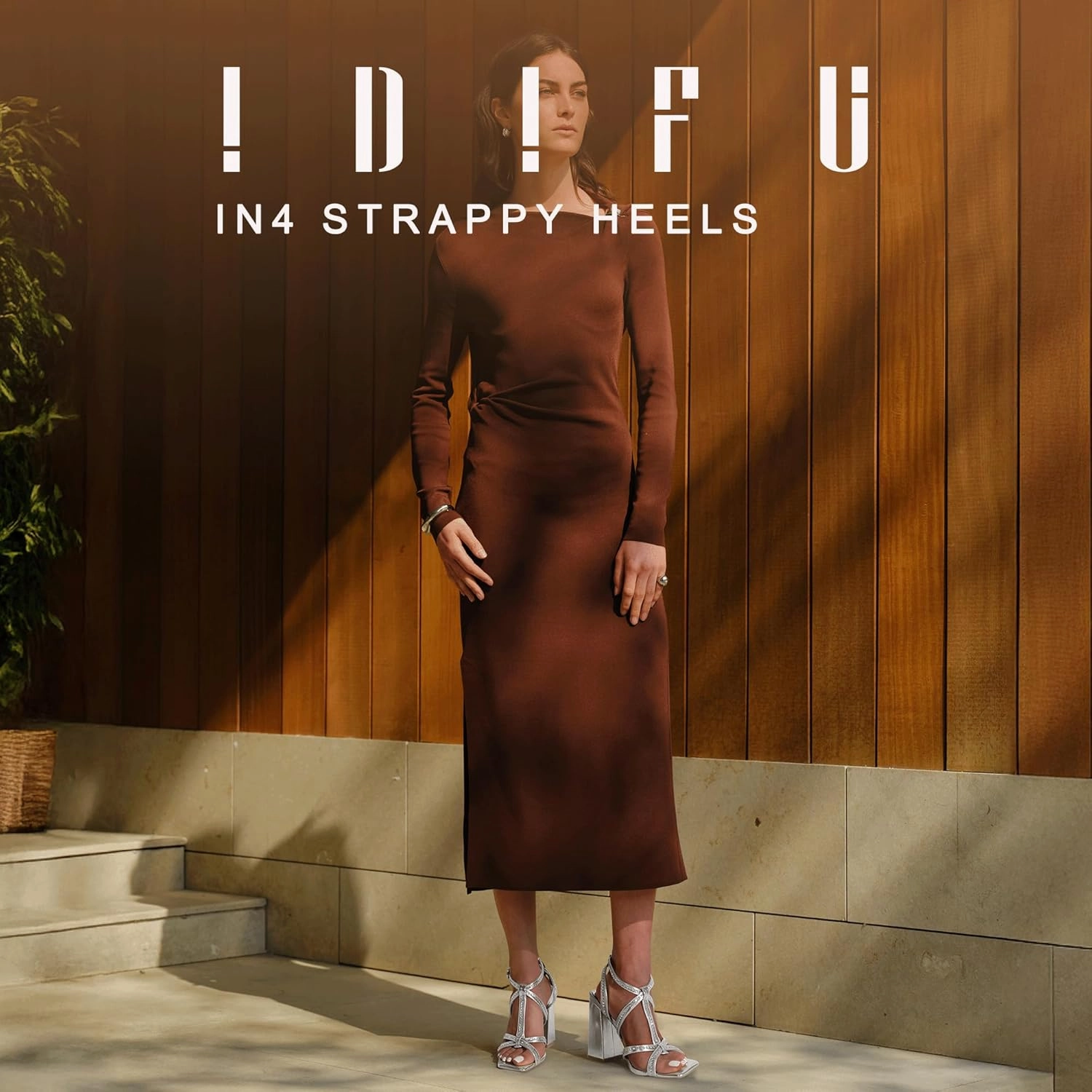 IDIFU IN4 Rhinestone Heels for Women Strappy High Chunky Block Heels Square Toe Slingback Dress Shoes Wedding Bridal Prom Party Heeled Sandals Dressy Sexy Sparkly Thick Heels