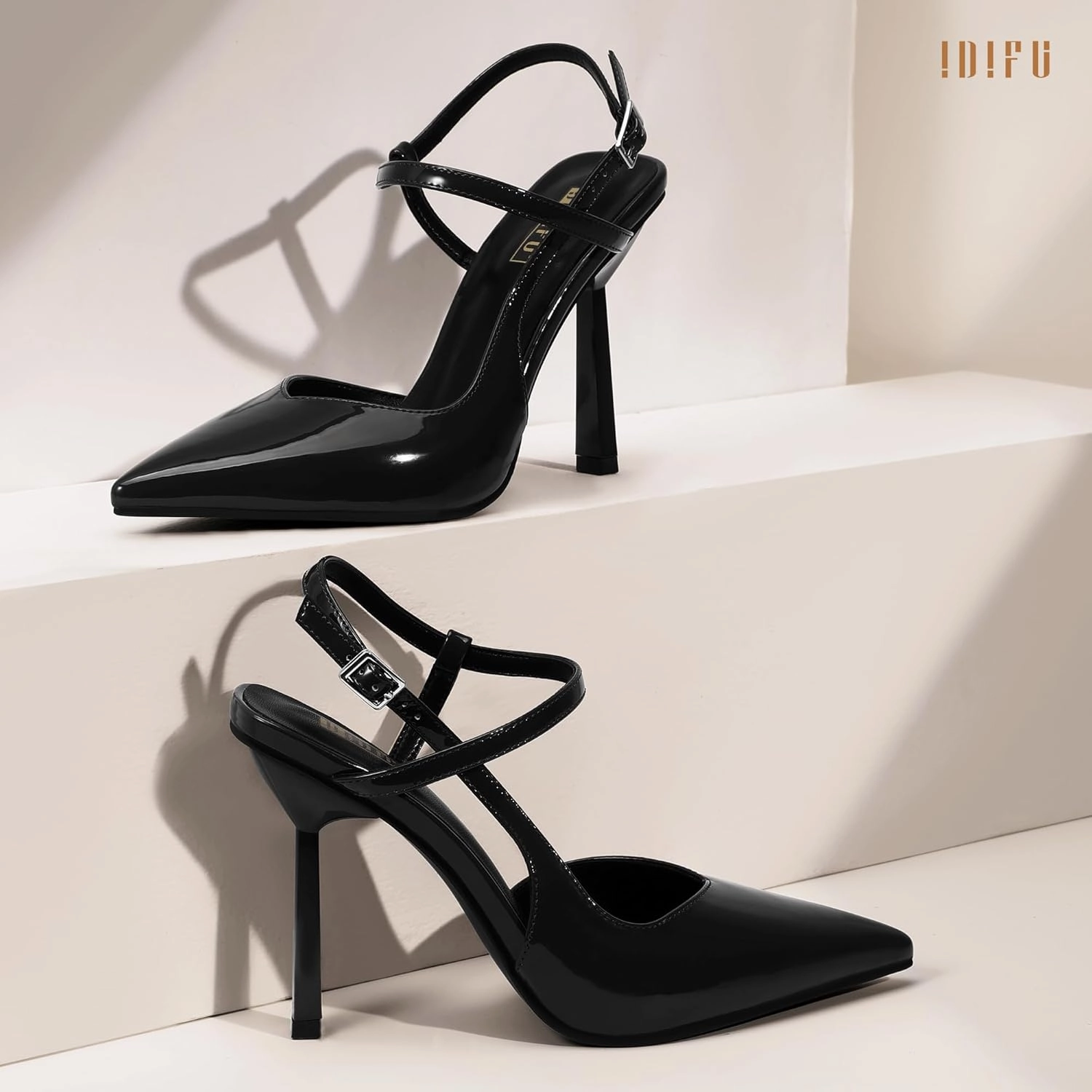 IDIFU IN4 Slingback Heels for Women Stiletto High Pumps Pointed Closed Toe Strappy Sexy Heels Women's Dress Shoes for Bride Wedding Prom Night Dressy Comfortable Ankle Strap Pumps