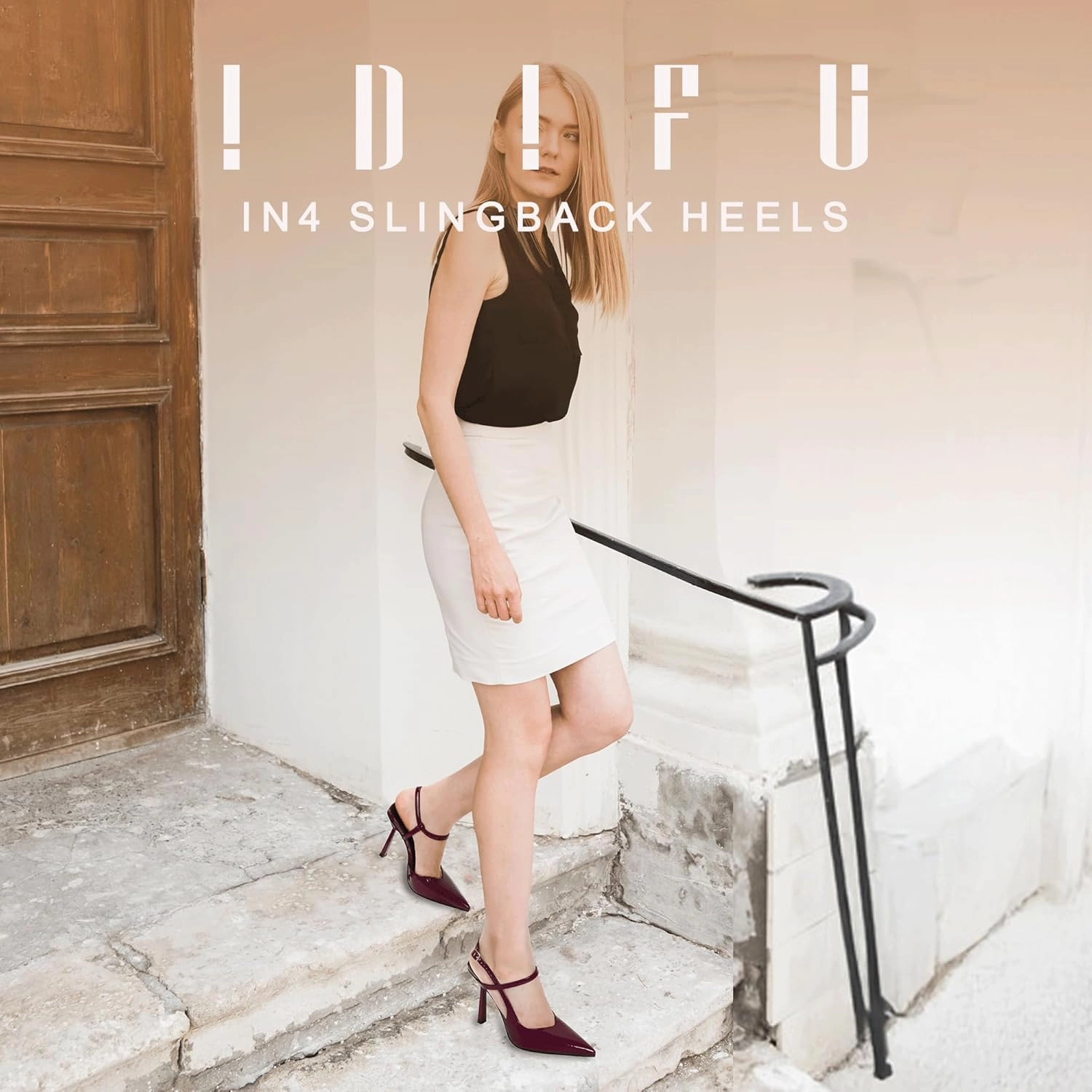 IDIFU IN4 Slingback Heels for Women Stiletto High Pumps Pointed Closed Toe Strappy Sexy Heels Women's Dress Shoes for Bride Wedding Prom Night Dressy Comfortable Ankle Strap Pumps