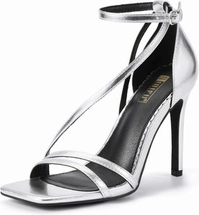 IDIFU IN4 Strappy Heels for Women Sexy High Stiletto Square Open Toe Heels Dress Shoes for Women Dressy Wedding Prom Bridal Bridesmaid Shoes Ankle Strap Heeled Sandals Comfortable Cute Trendy Heels