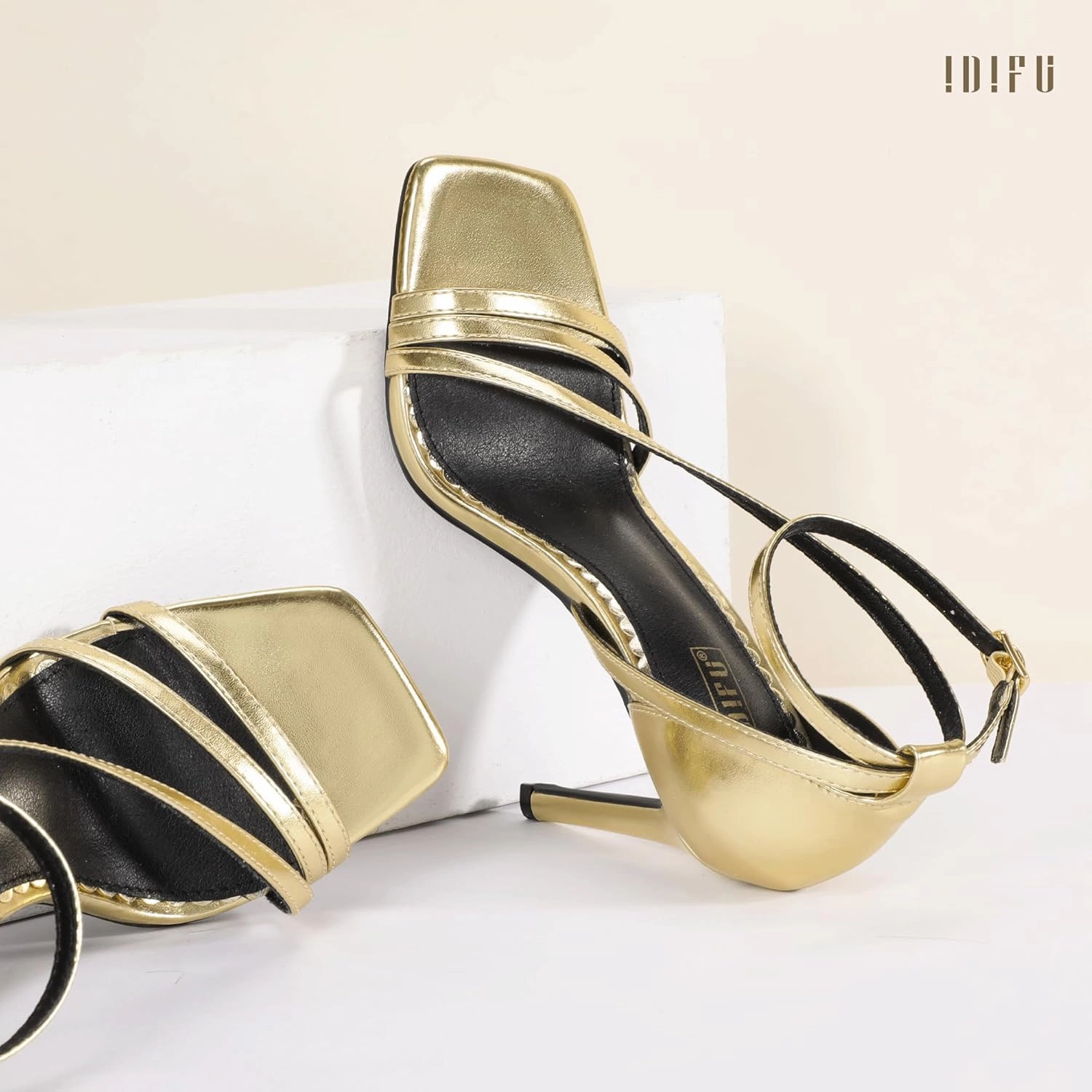 IDIFU IN4 Strappy Heels for Women Sexy High Stiletto Square Open Toe Heels Dress Shoes for Women Dressy Wedding Prom Bridal Bridesmaid Shoes Ankle Strap Heeled Sandals Comfortable Cute Trendy Heels