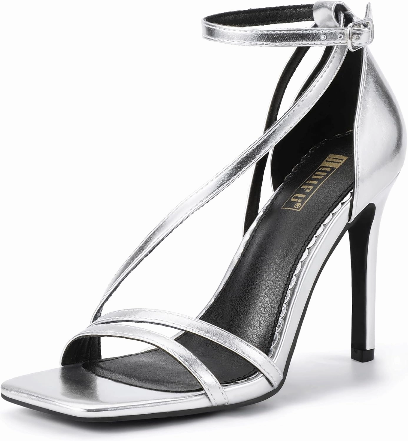 IDIFU IN4 Strappy Heels for Women Sexy High Stiletto Square Open Toe Heels Dress Shoes for Women Dressy Wedding Prom Bridal Bridesmaid Shoes Ankle Strap Heeled Sandals Comfortable Cute Trendy Heels