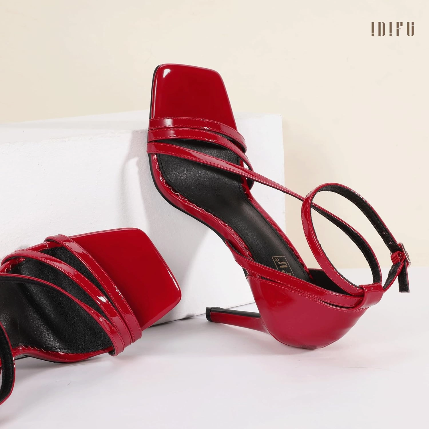 IDIFU IN4 Strappy Heels for Women Sexy High Stiletto Square Open Toe Heels Dress Shoes for Women Dressy Wedding Prom Bridal Bridesmaid Shoes Ankle Strap Heeled Sandals Comfortable Cute Trendy Heels