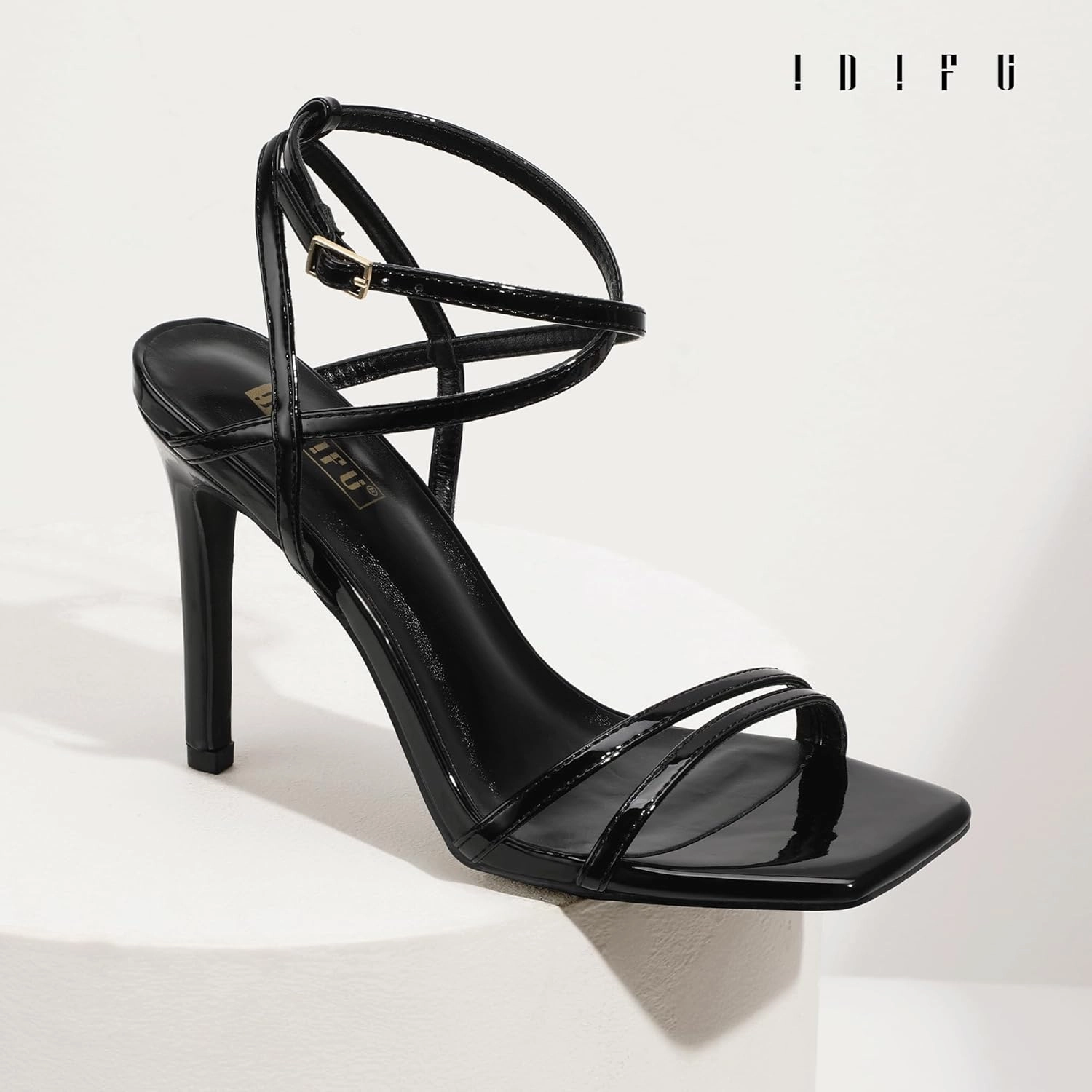 IDIFU IN4 Strappy Heels Stiletto High Heel Square Open Toe Slingback Dress Shoes for Women Adjustable Ankle Strap Heeled Sandals Wedding Prom Bridal Dressy Fashion Trendy Comfortable Skinny Heels