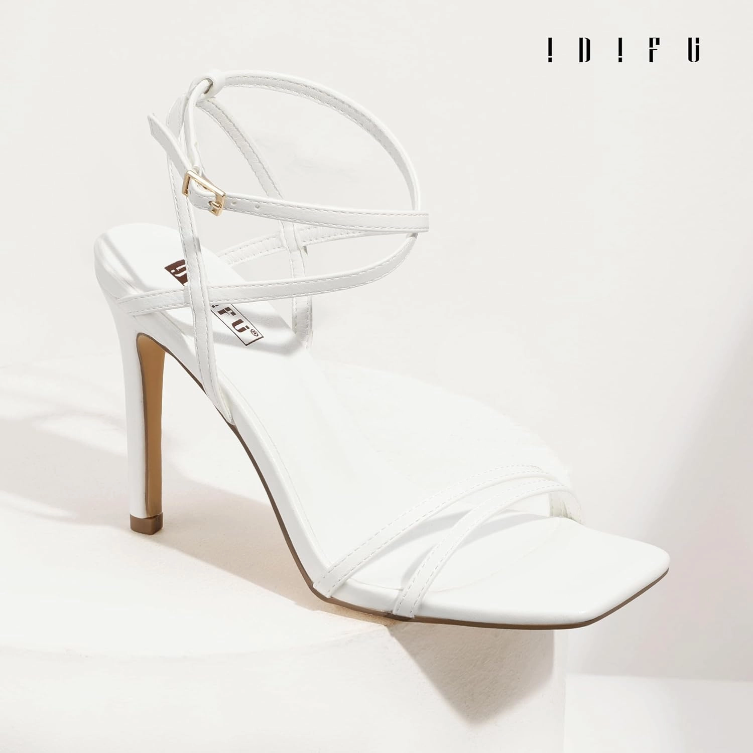 IDIFU IN4 Strappy Heels Stiletto High Heel Square Open Toe Slingback Dress Shoes for Women Adjustable Ankle Strap Heeled Sandals Wedding Prom Bridal Dressy Fashion Trendy Comfortable Skinny Heels