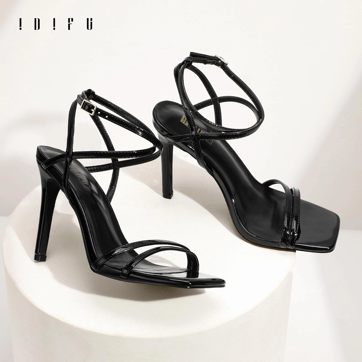 IDIFU IN4 Strappy Heels Stiletto High Heel Square Open Toe Slingback Dress Shoes for Women Adjustable Ankle Strap Heeled Sandals Wedding Prom Bridal Dressy Fashion Trendy Comfortable Skinny Heels