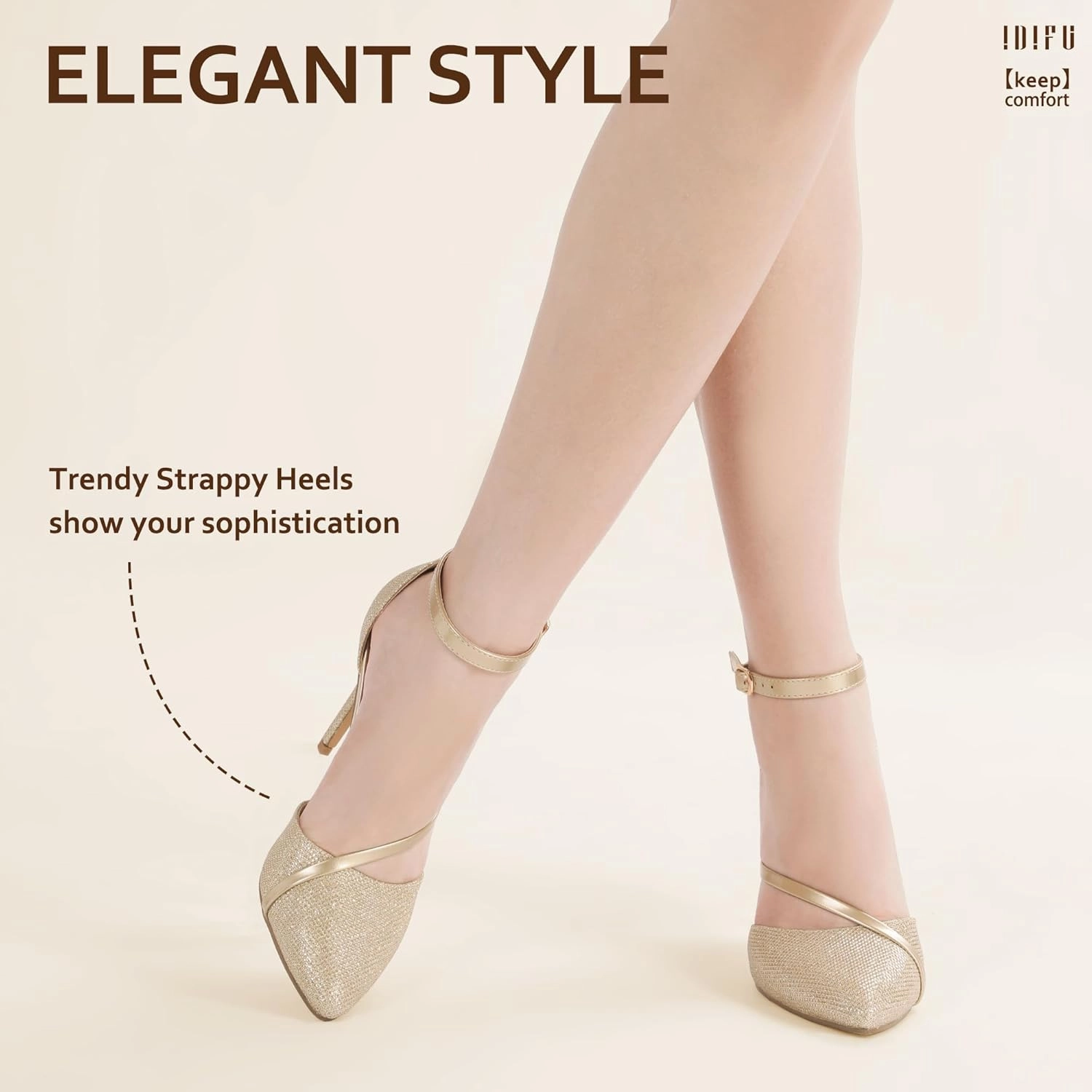 IDIFU IN4 Women's Pumps Closed Toe Heels Stiletto High Heels Dress Shoes for Women Wedding Prom Dressy Party Bridal Shoes Trendy Strappy Pointed Toe Ankle Strap Heels Pumps