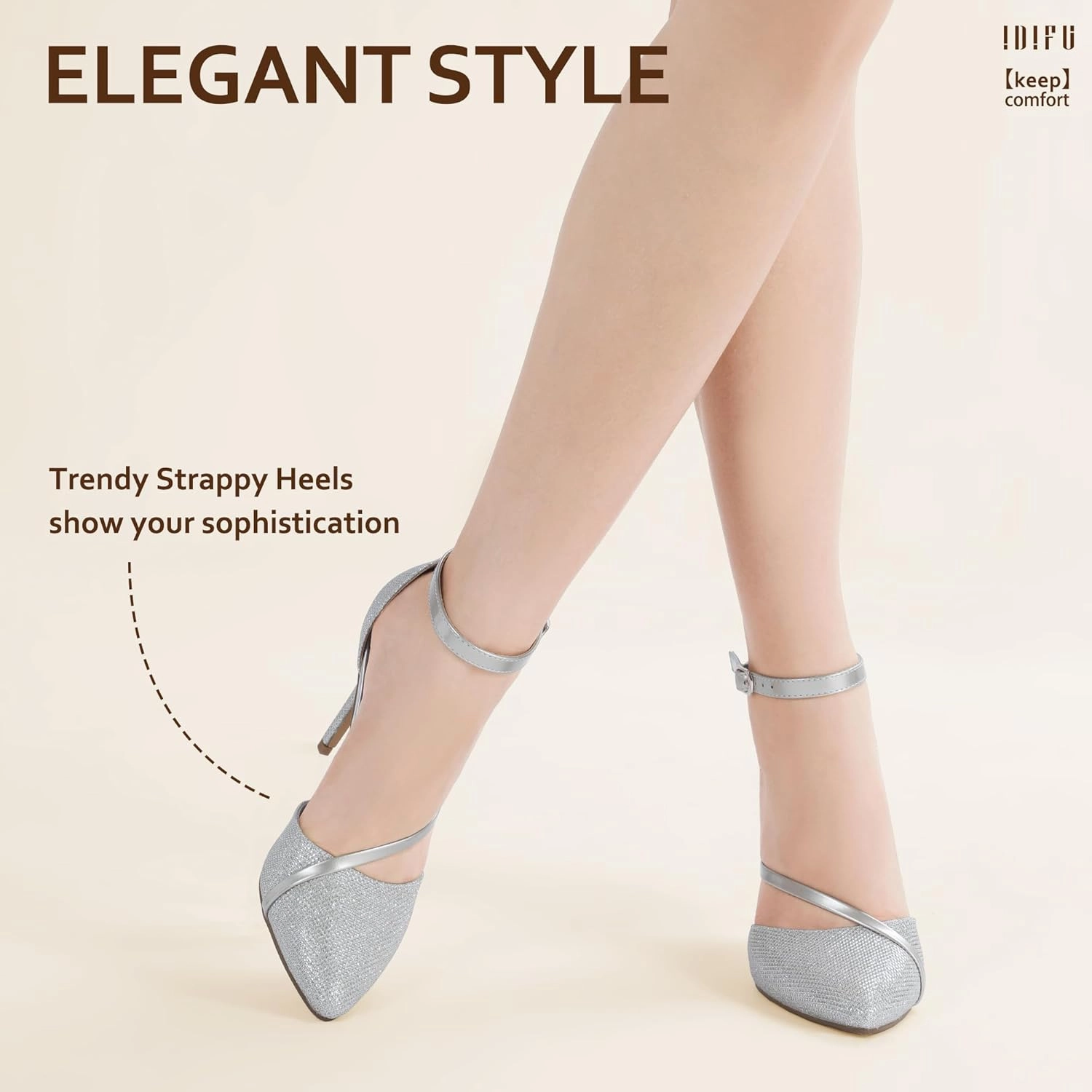 IDIFU IN4 Women's Pumps Closed Toe Heels Stiletto High Heels Dress Shoes for Women Wedding Prom Dressy Party Bridal Shoes Trendy Strappy Pointed Toe Ankle Strap Heels Pumps