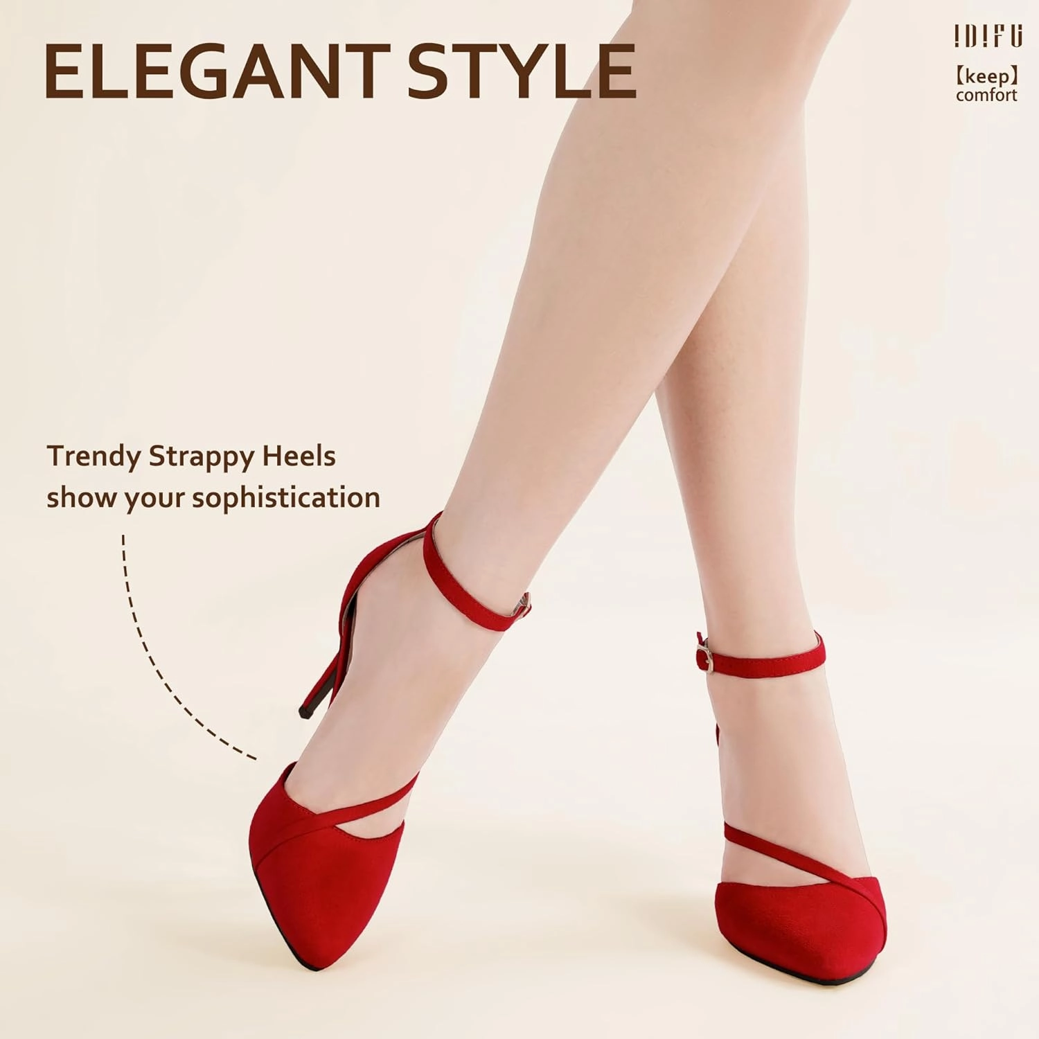 IDIFU IN4 Women's Pumps Closed Toe Heels Stiletto High Heels Dress Shoes for Women Wedding Prom Dressy Party Bridal Shoes Trendy Strappy Pointed Toe Ankle Strap Heels Pumps