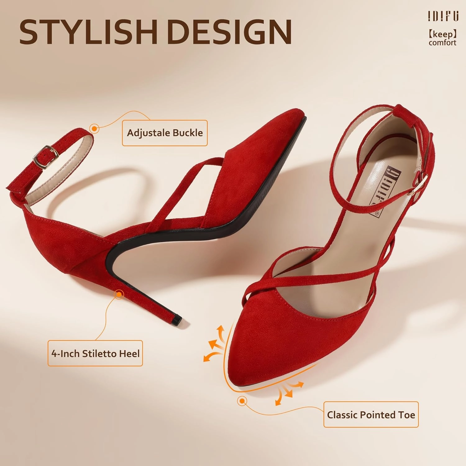 IDIFU IN4 Women's Pumps Closed Toe Heels Stiletto High Heels Dress Shoes for Women Wedding Prom Dressy Party Bridal Shoes Trendy Strappy Pointed Toe Ankle Strap Heels Pumps