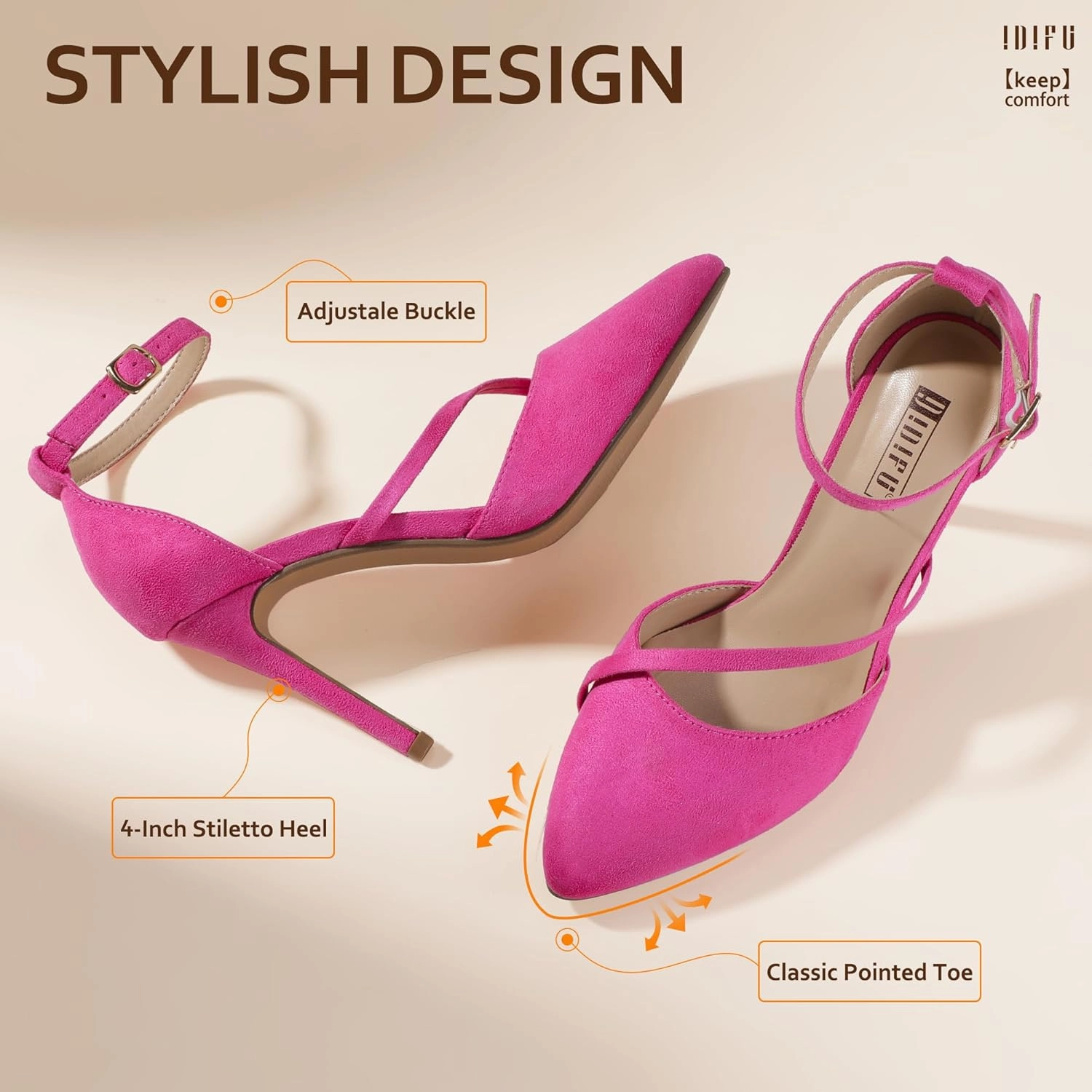 IDIFU IN4 Women's Pumps Closed Toe Heels Stiletto High Heels Dress Shoes for Women Wedding Prom Dressy Party Bridal Shoes Trendy Strappy Pointed Toe Ankle Strap Heels Pumps