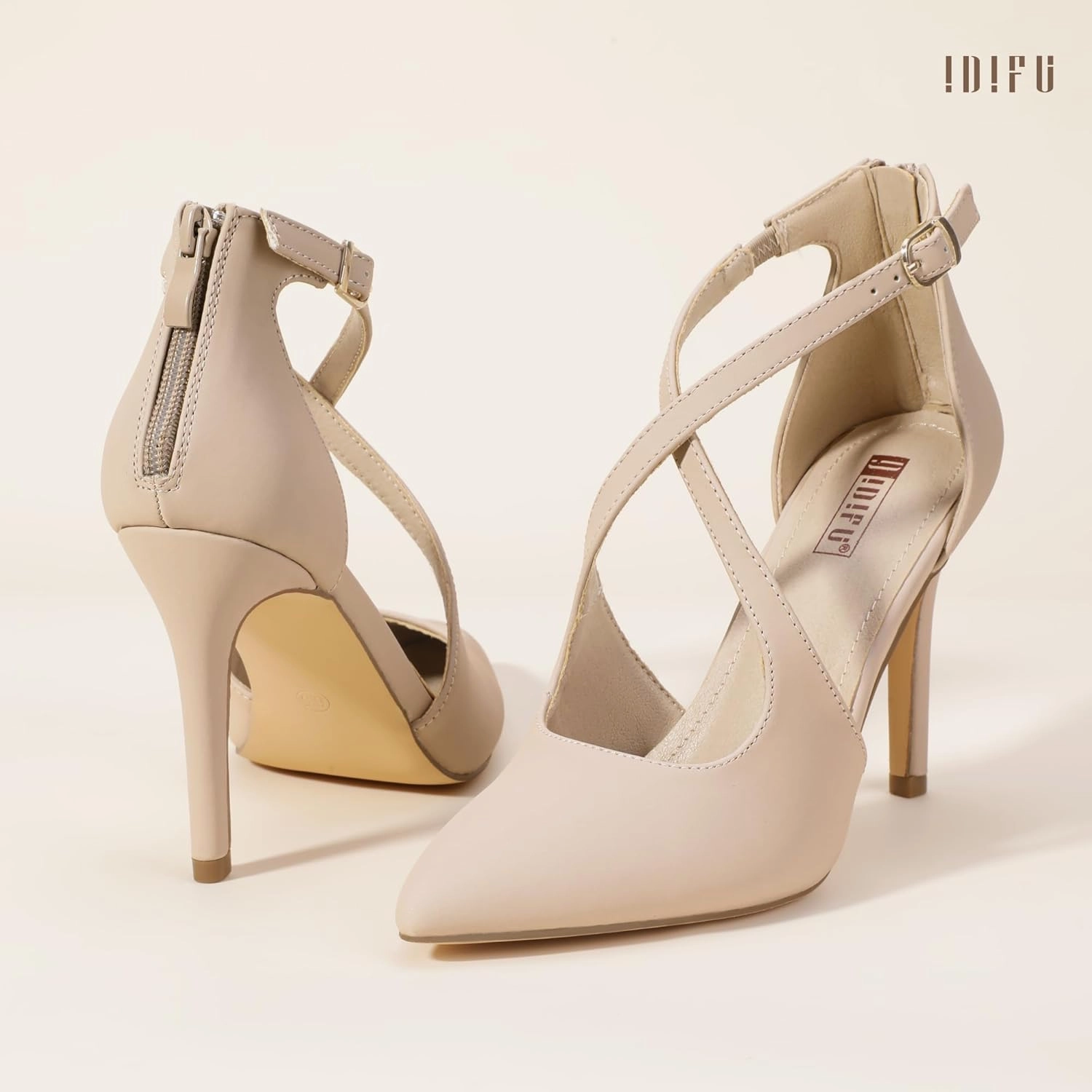 IDIFU IN4 Women's Pumps Closed Toe Stiletto Heels Strappy Wedding Bridal Office Homecoming Work Prom Dress Shoes Bride Comfortable Dressy Formal Pointed Toe Zip