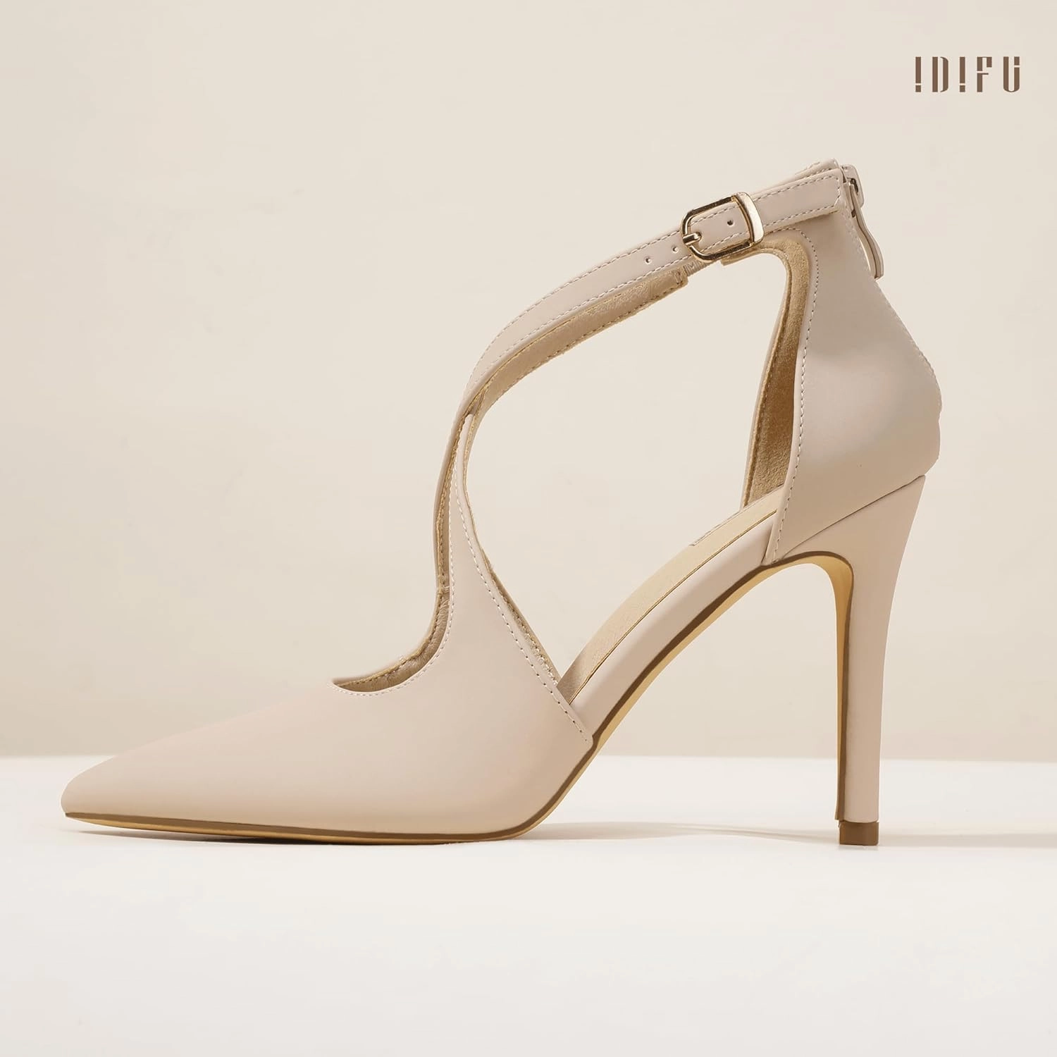 IDIFU IN4 Women's Pumps Closed Toe Stiletto Heels Strappy Wedding Bridal Office Homecoming Work Prom Dress Shoes Bride Comfortable Dressy Formal Pointed Toe Zip