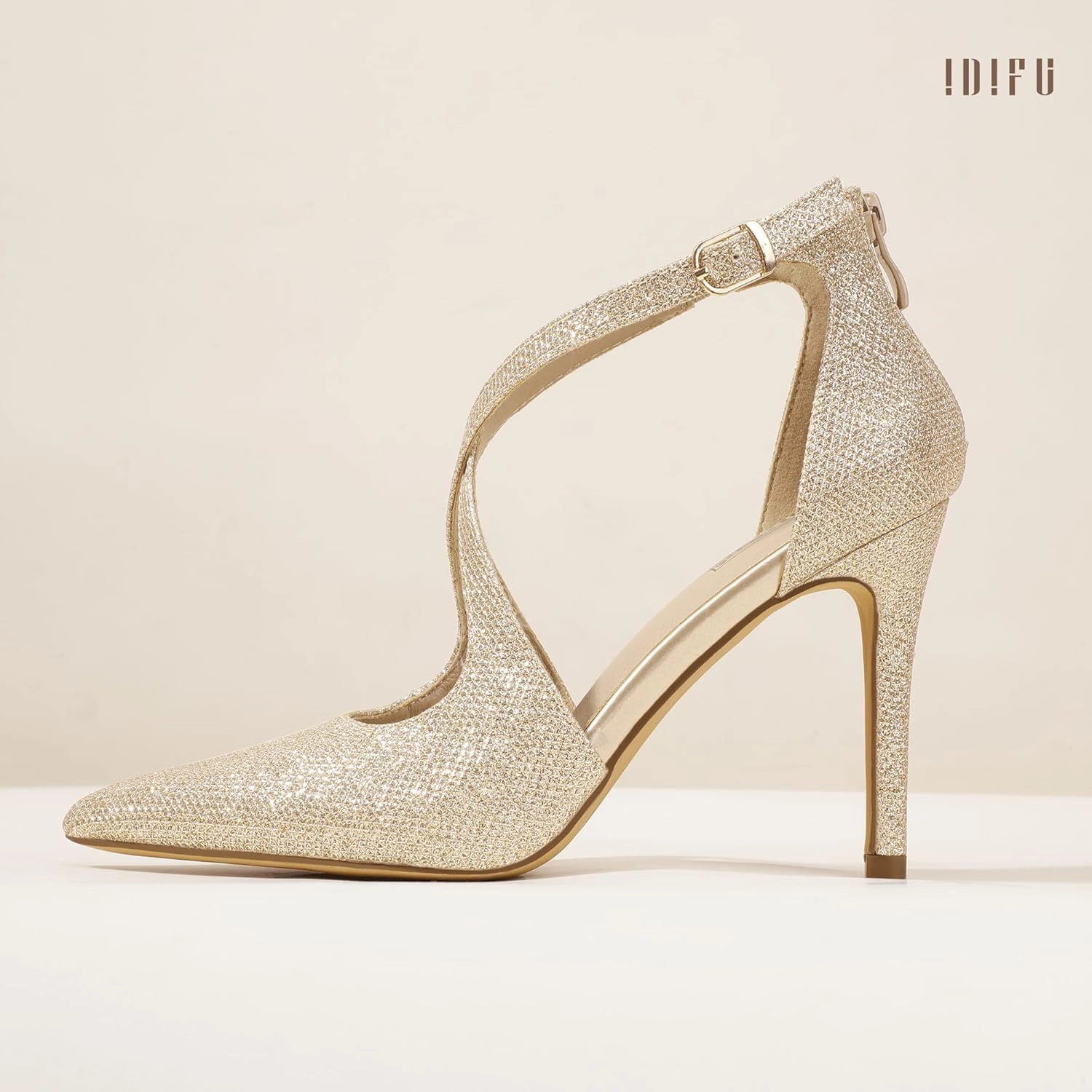IDIFU IN4 Women's Pumps Closed Toe Stiletto Heels Strappy Wedding Bridal Office Homecoming Work Prom Dress Shoes Bride Comfortable Dressy Formal Pointed Toe Zip
