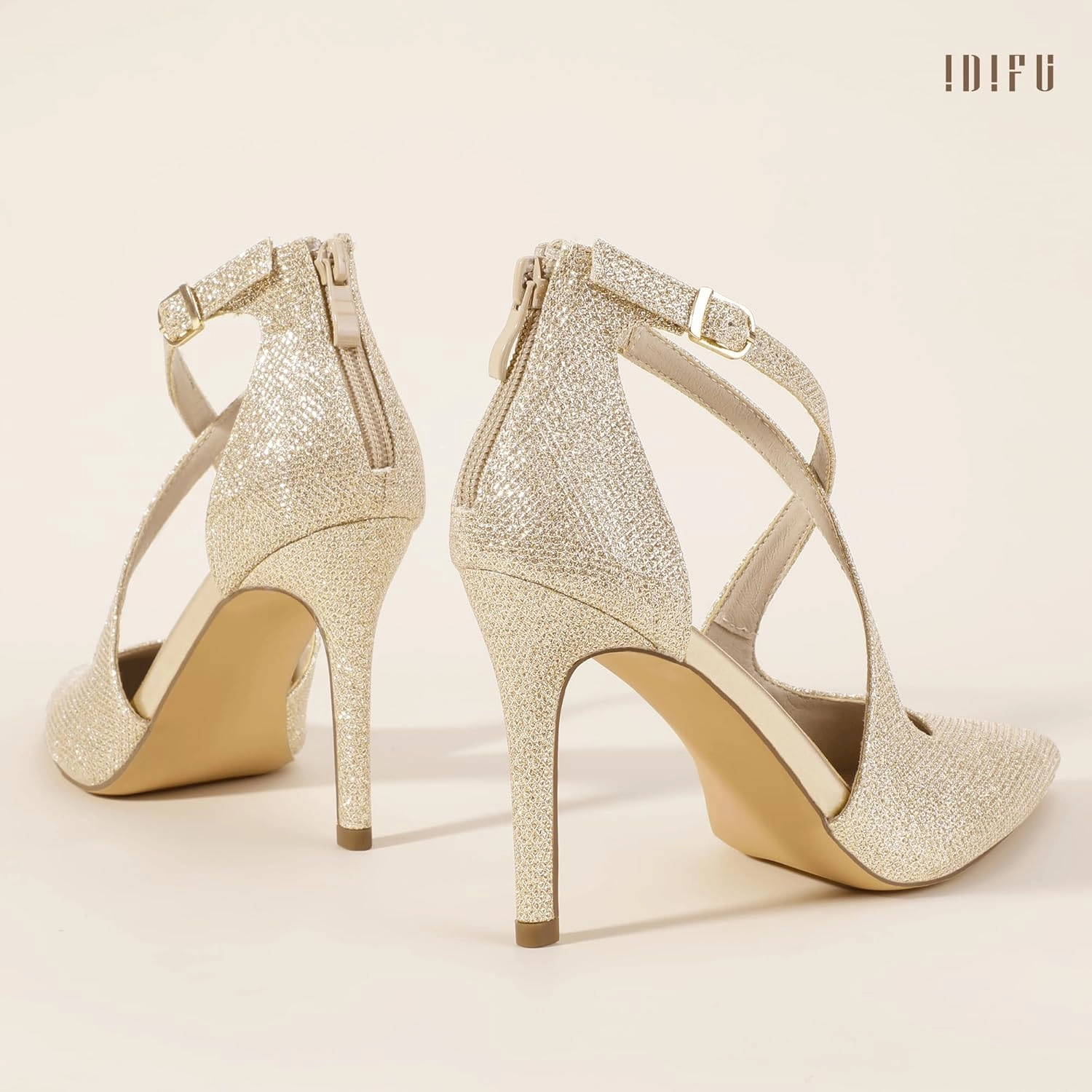 IDIFU IN4 Women's Pumps Closed Toe Stiletto Heels Strappy Wedding Bridal Office Homecoming Work Prom Dress Shoes Bride Comfortable Dressy Formal Pointed Toe Zip