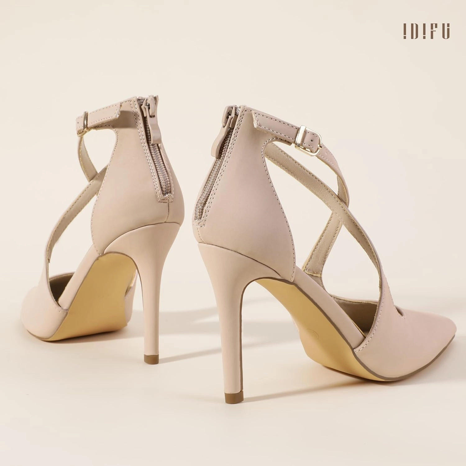 IDIFU IN4 Women's Pumps Closed Toe Stiletto Heels Strappy Wedding Bridal Office Homecoming Work Prom Dress Shoes Bride Comfortable Dressy Formal Pointed Toe Zip