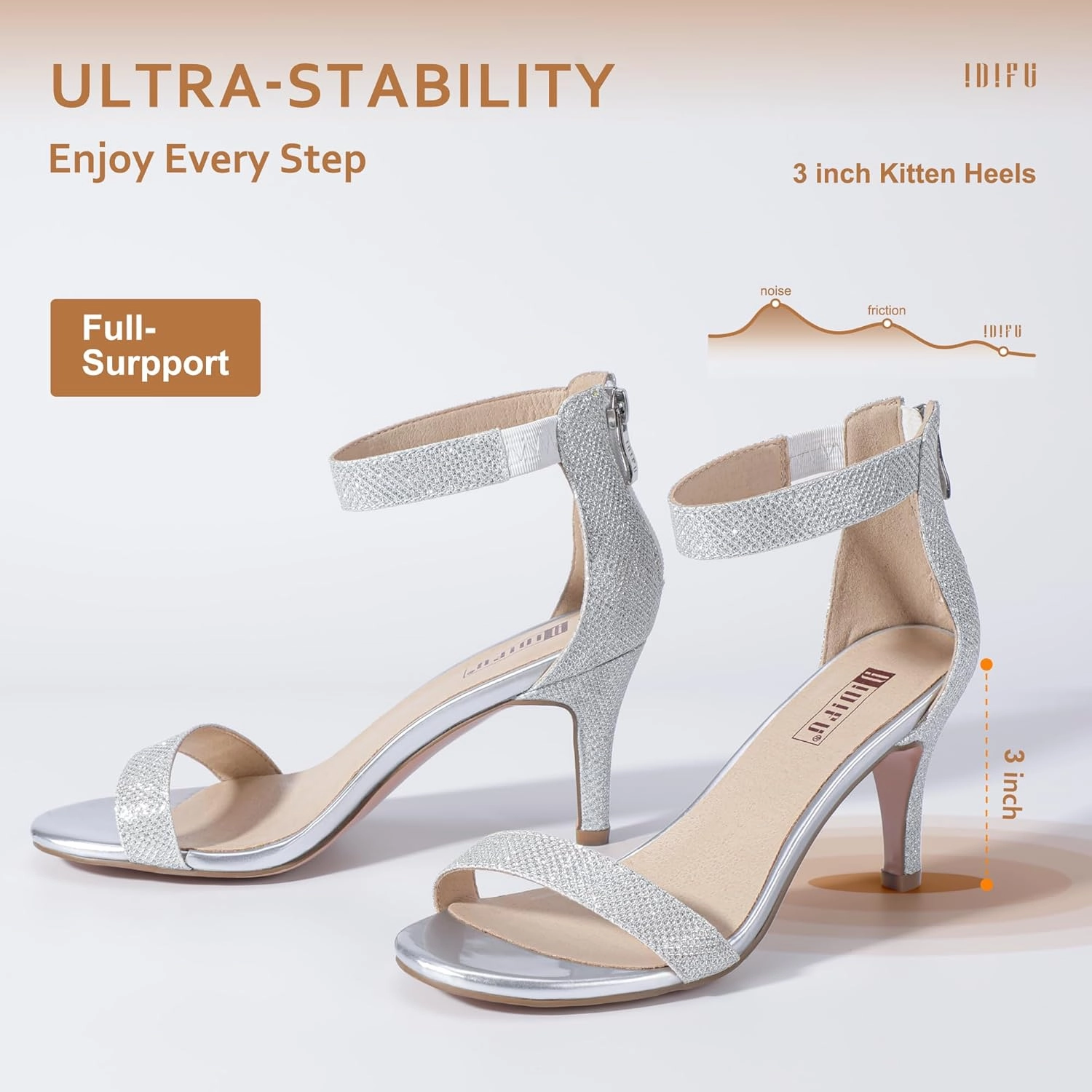 IDIFU Women's 3 Inch Kitten Heels - Dressy Open Toe Heels Ankle Strap Heeled Sandals for Bride Wedding Bridal Shoes On Evening Prom