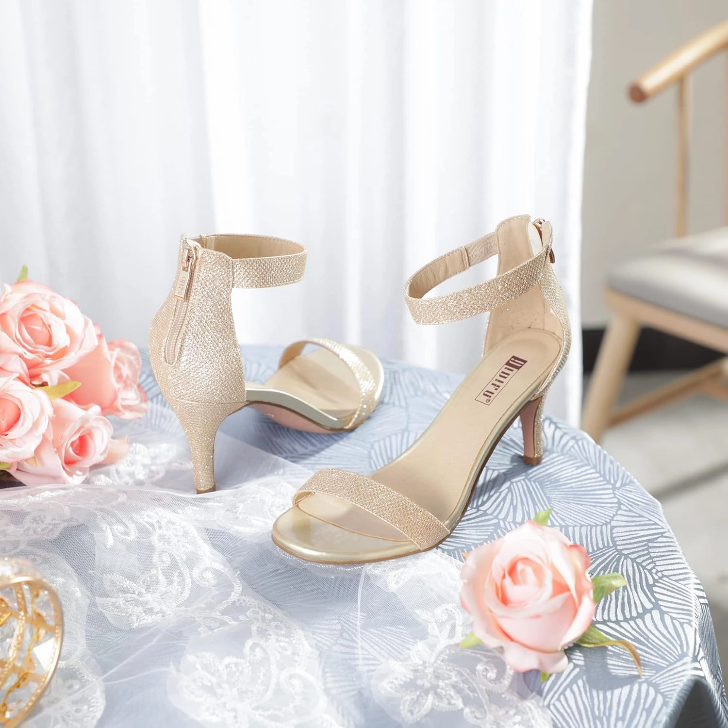 IDIFU Women's 3 Inch Kitten Heels - Dressy Open Toe Heels Ankle Strap Heeled Sandals for Bride Wedding Bridal Shoes On Evening Prom