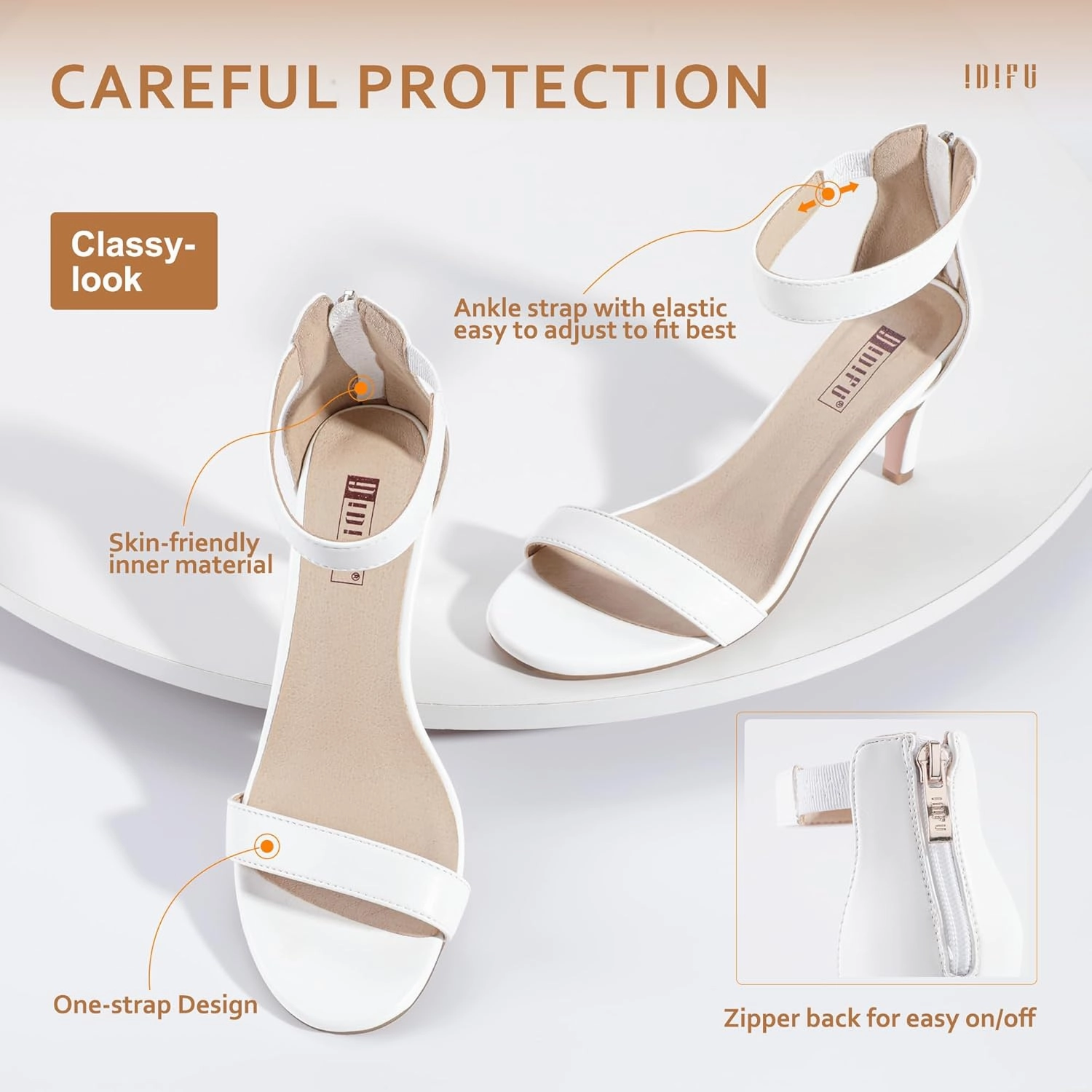 IDIFU Women's 3 Inch Kitten Heels - Dressy Open Toe Heels Ankle Strap Heeled Sandals for Bride Wedding Bridal Shoes On Evening Prom
