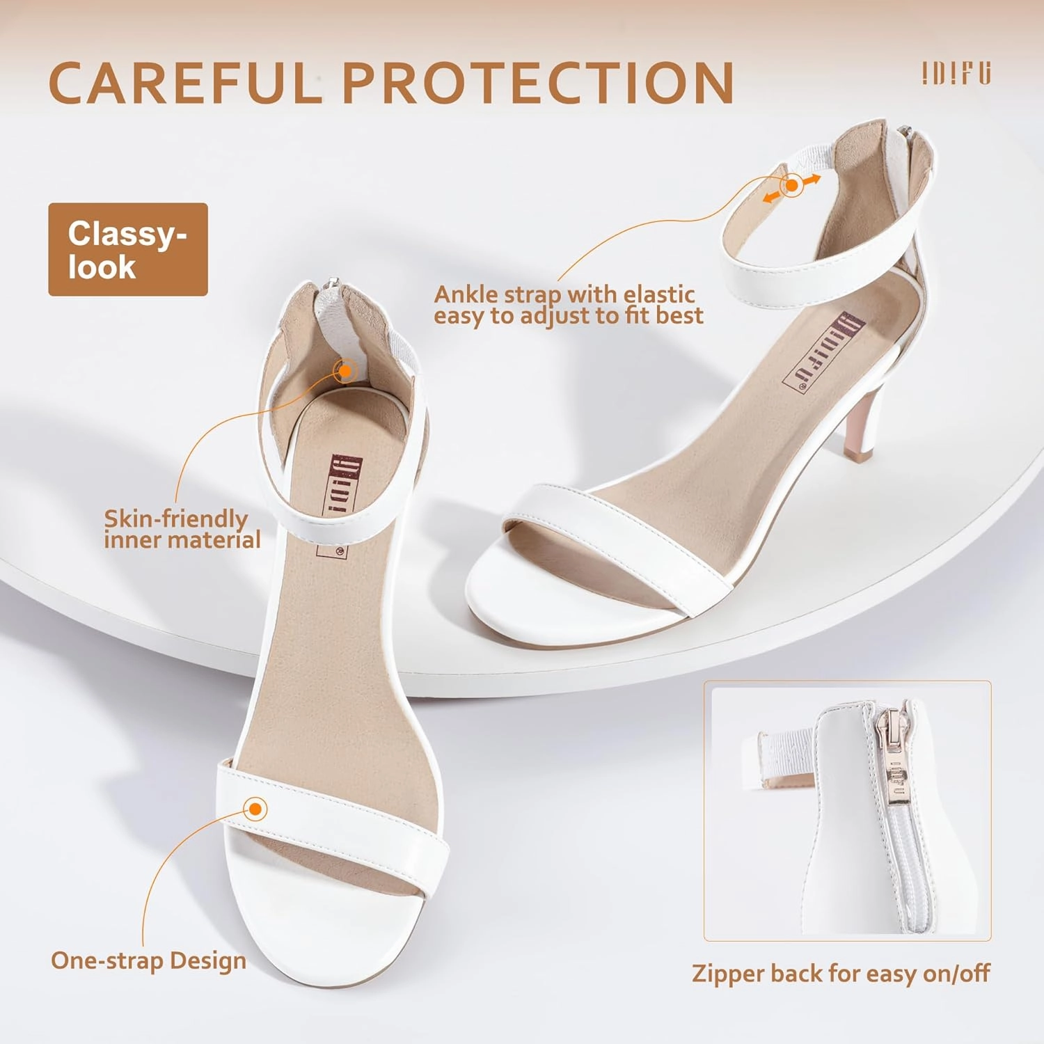 IDIFU Women's 3 Inch Kitten Heels - Dressy Open Toe Heels Ankle Strap Heeled Sandals for Bride Wedding Bridal Shoes On Evening Prom