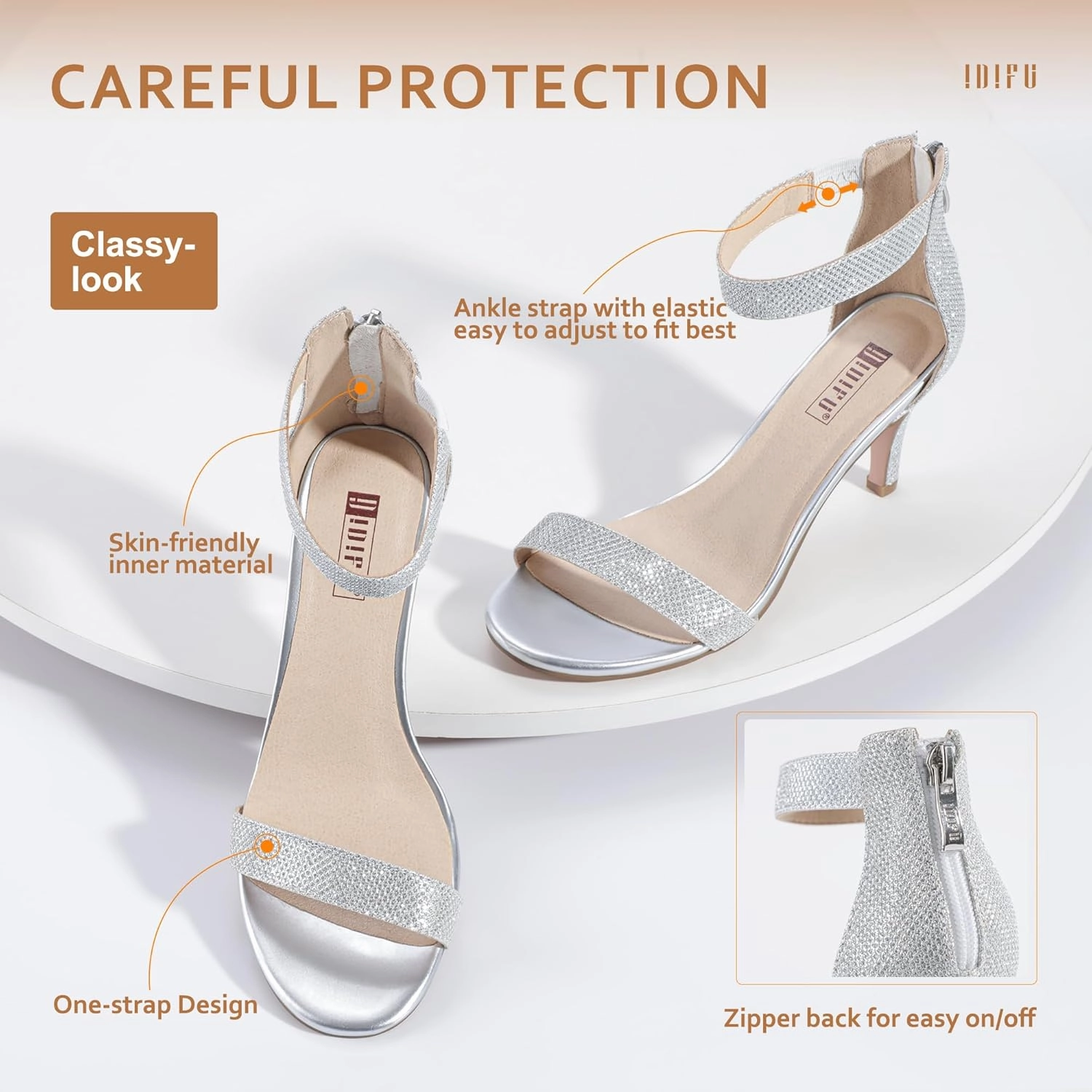 IDIFU Women's 3 Inch Kitten Heels - Dressy Open Toe Heels Ankle Strap Heeled Sandals for Bride Wedding Bridal Shoes On Evening Prom